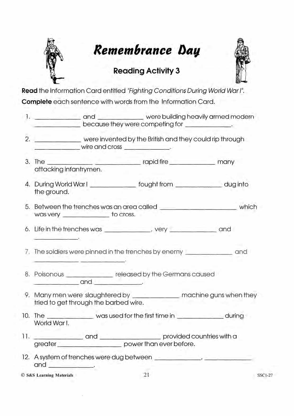World War I: Important Dates, Fighting Condition & Consequences Reading Activity Grades 4-6