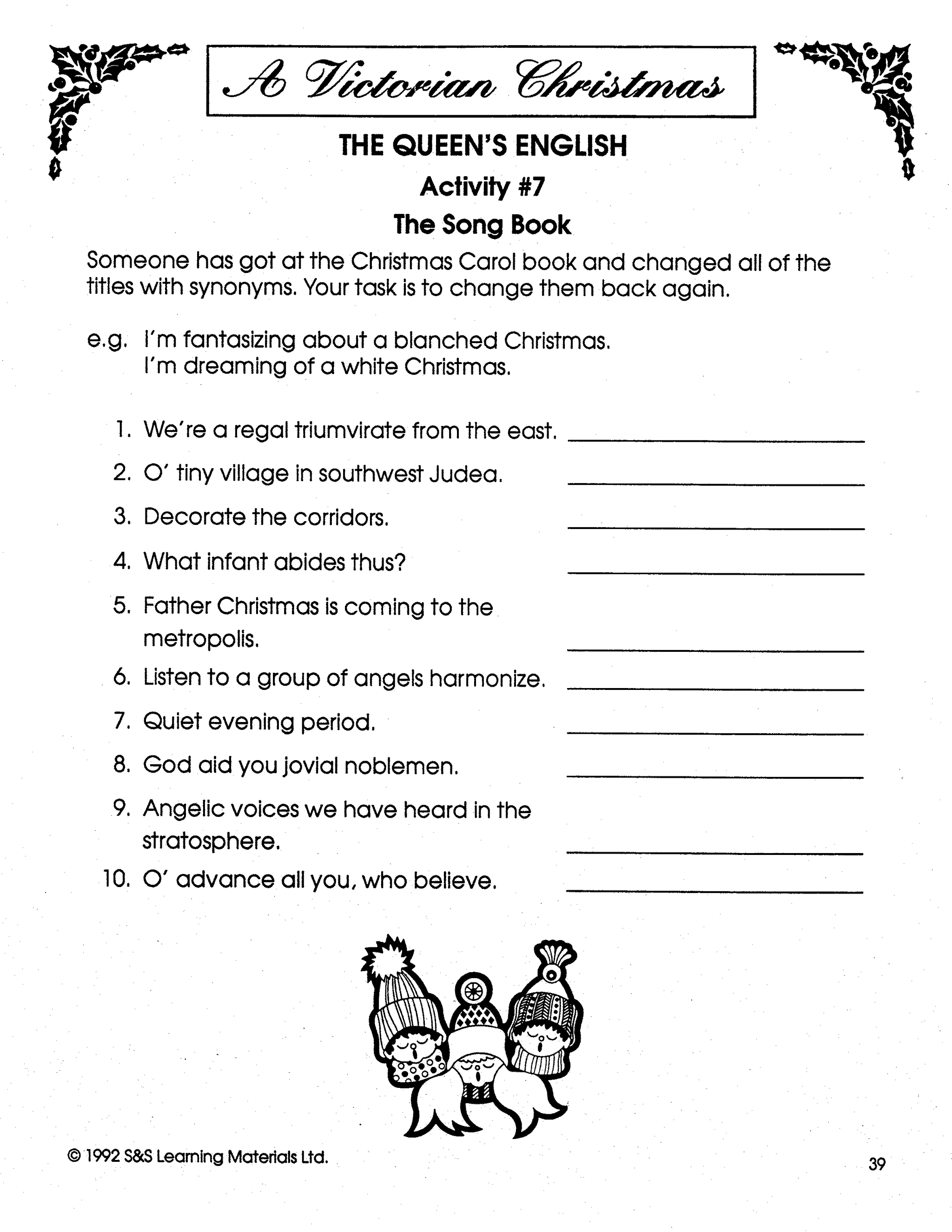 A Victorian Christmas Theme Grades 5-8