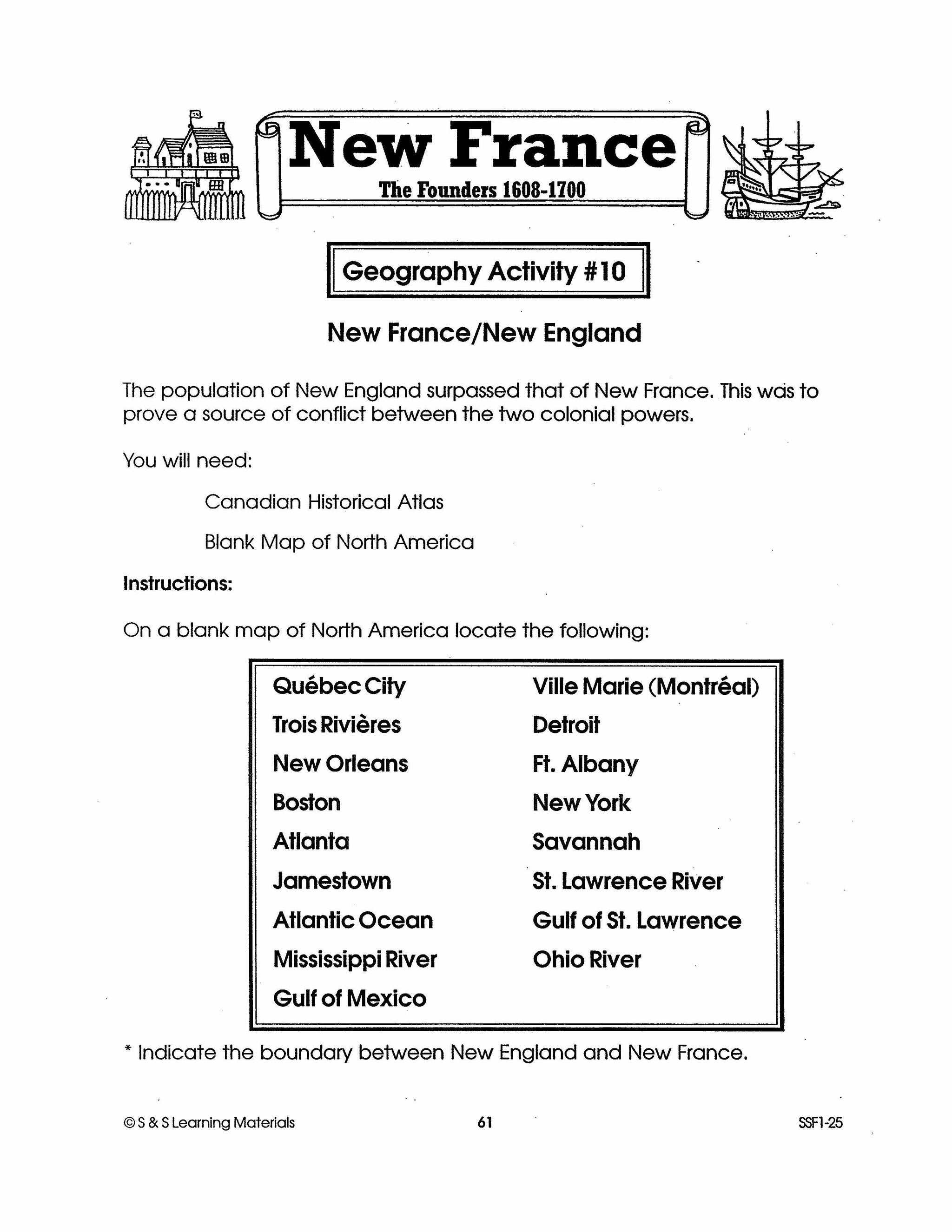 New France: The Founders 1608-1700: 10 Geography Activities Gr. 7-8