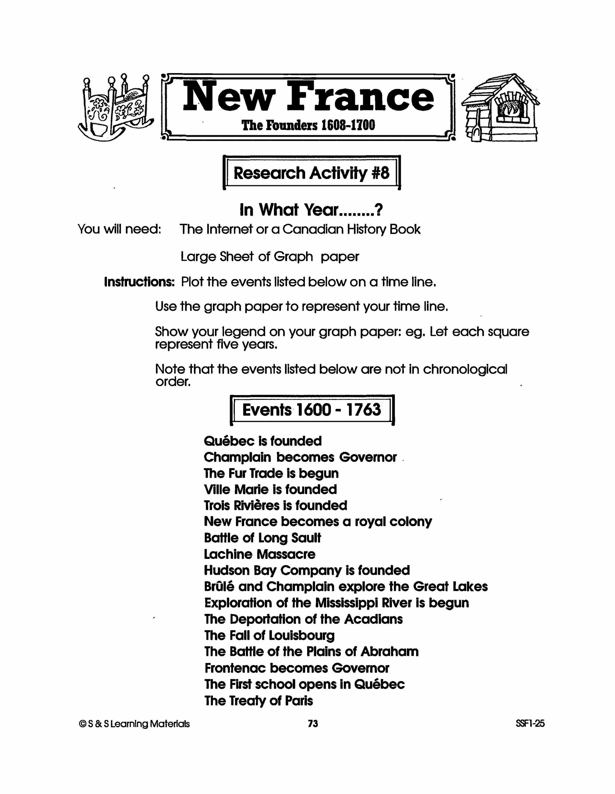 New France: The Founders 1608-1700: 10 Research Activities Gr. 7-8