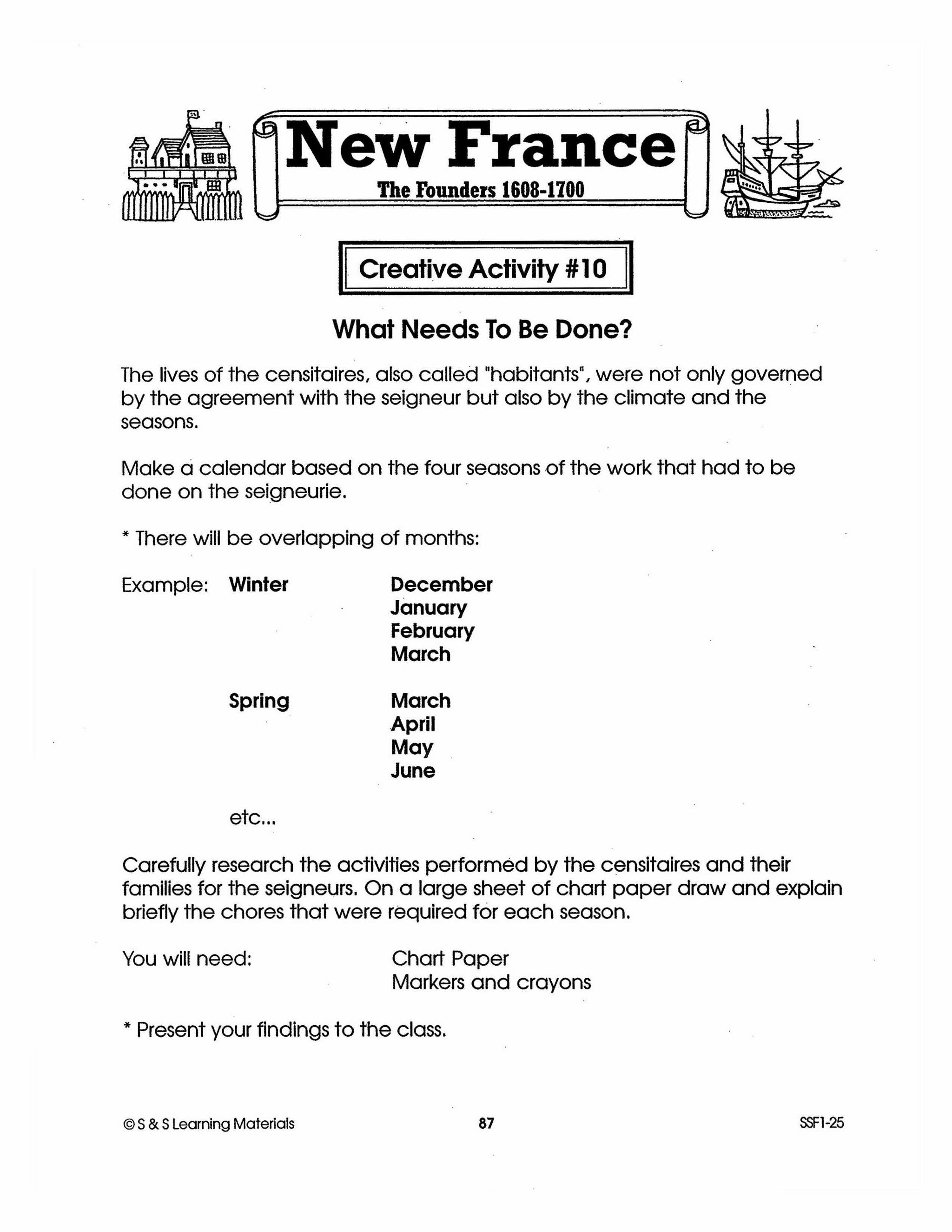 New France: The Founders 1608-1700: 10 Creative Activities Gr. 7-8