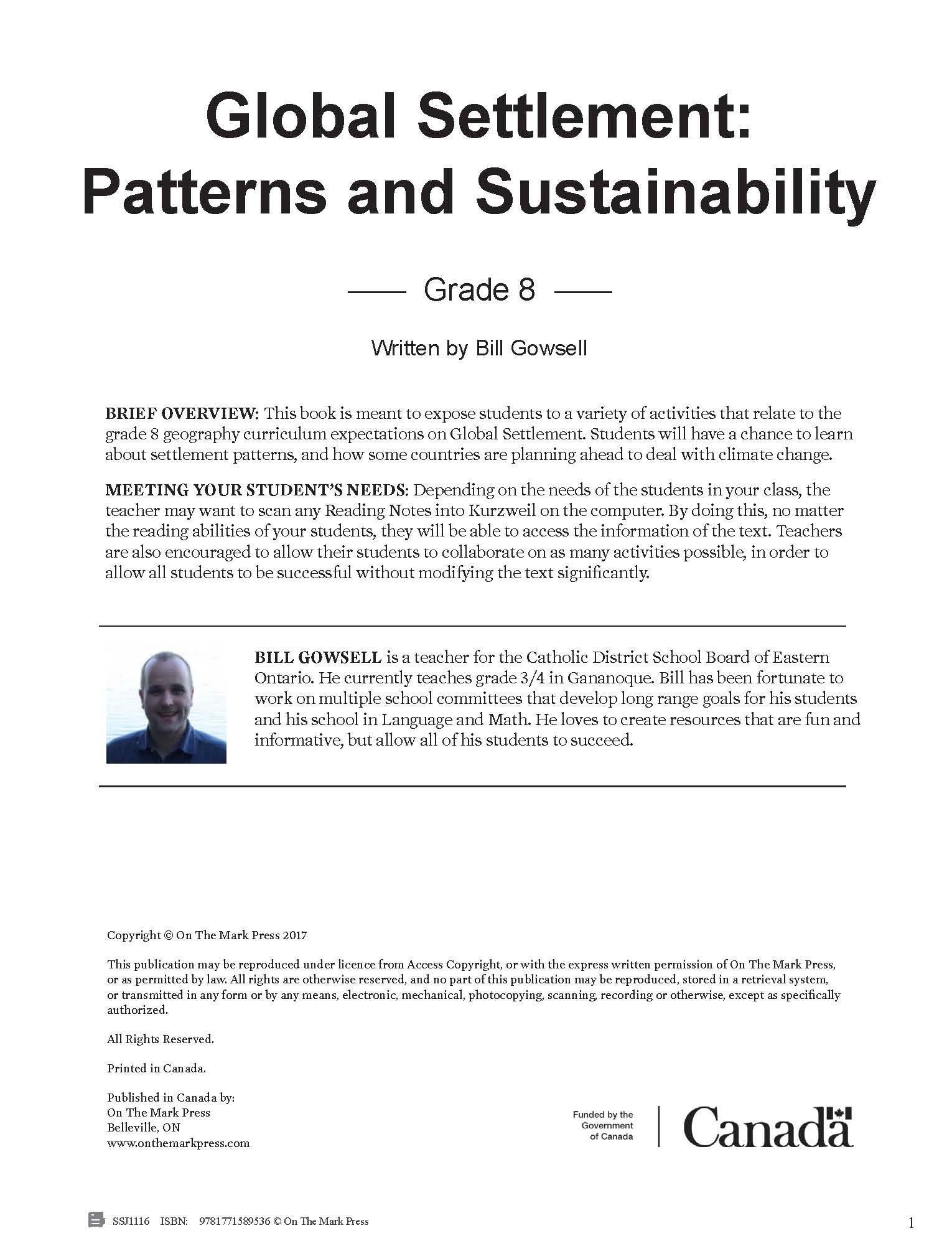 Global Settlement Patterns and Sustainability Grade 8 Ontario Curriculum