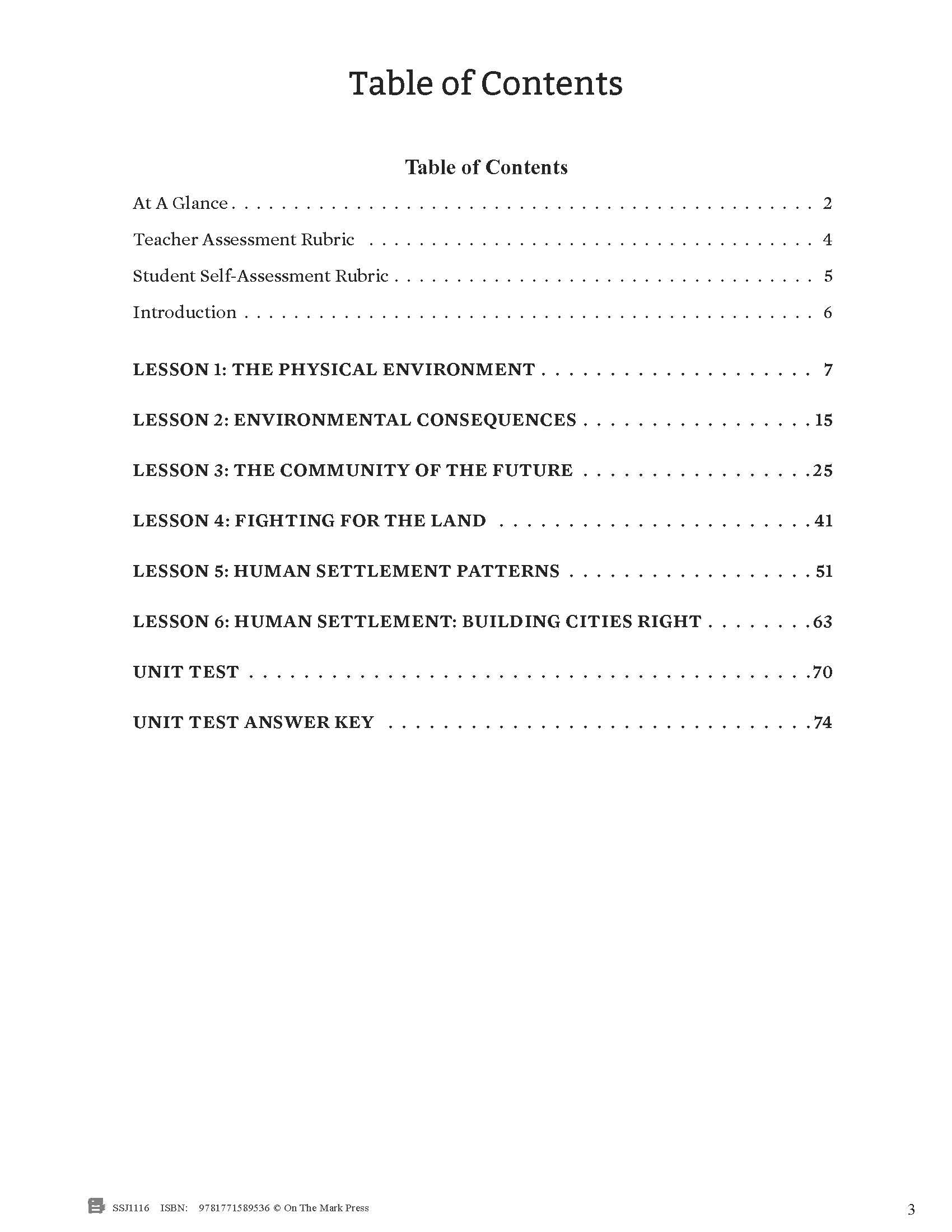 Global Settlement Patterns and Sustainability Grade 8 Ontario Curriculum