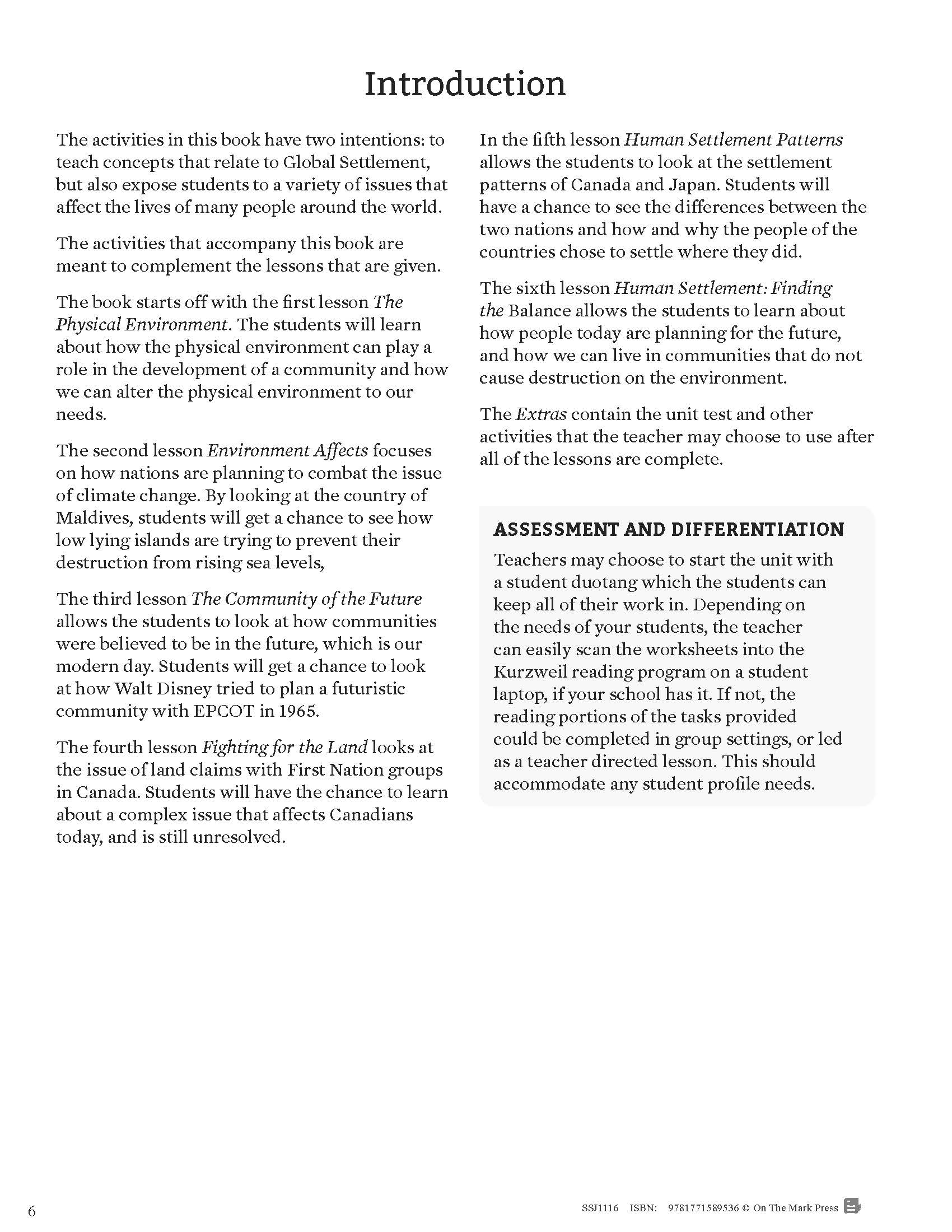 Global Settlement Patterns and Sustainability Grade 8 Ontario Curriculum