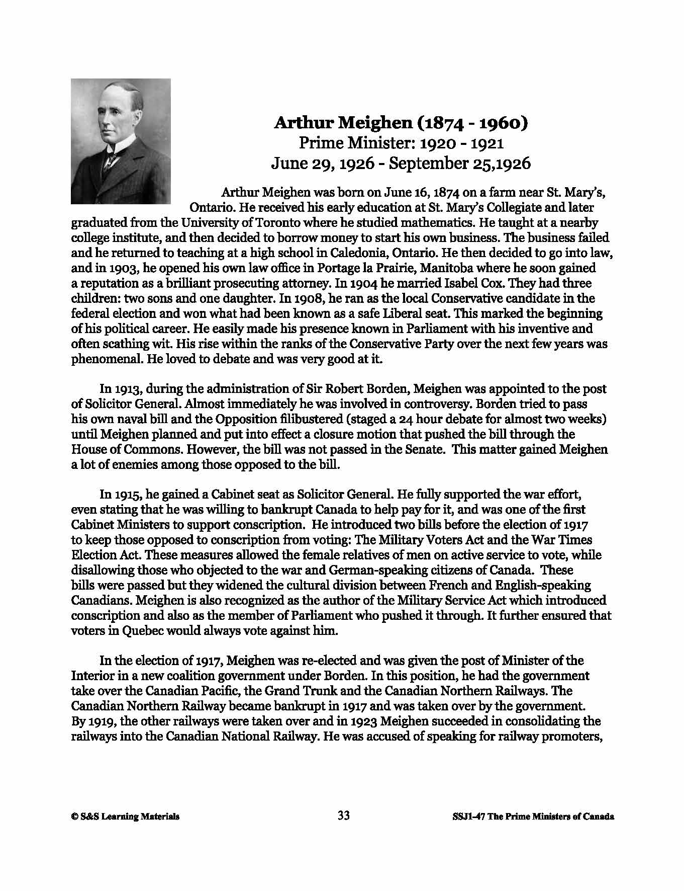 Arthur Meighen Lesson Plan Gr. 4-8