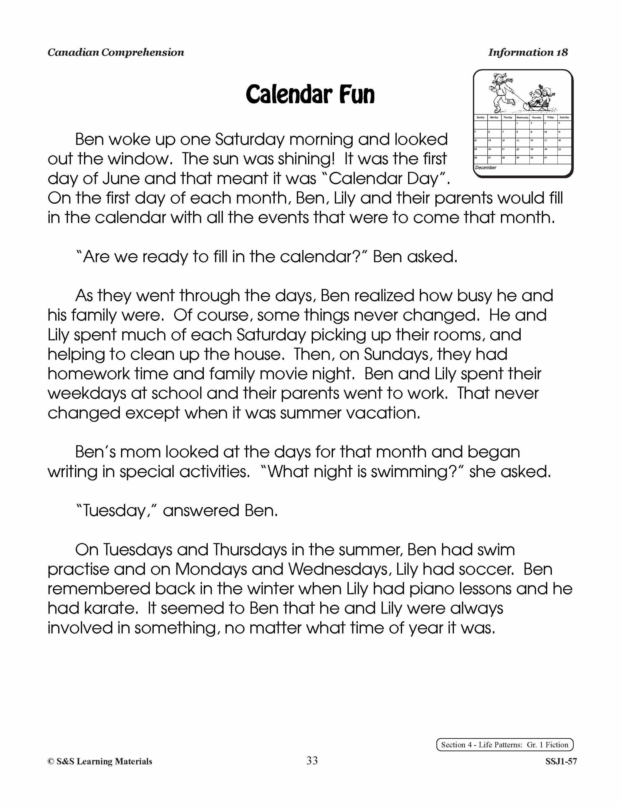 Canadian Life Patterns & Family History Cdn Reading Comp. Grades 1-2