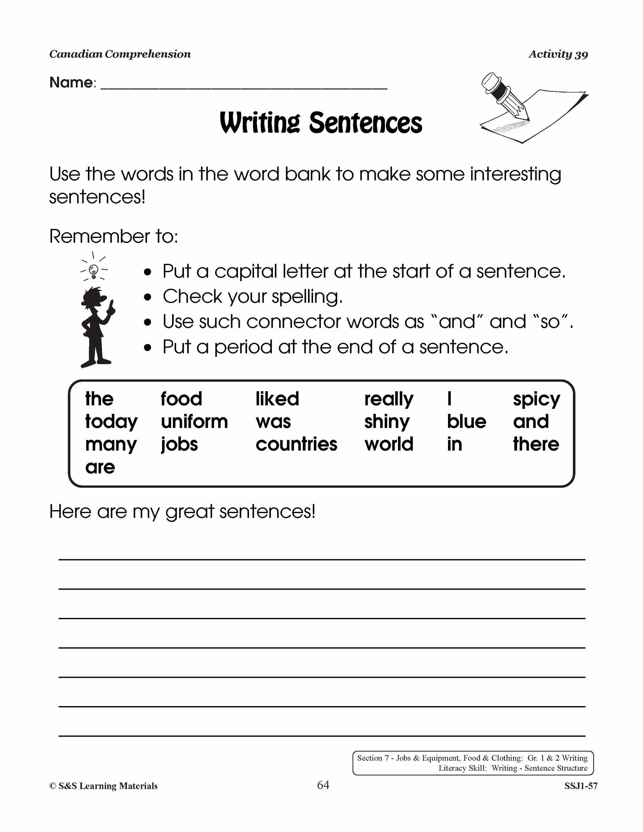 Canadian Comprehension: Jobs & Equipment; Food & Clothing Grades 1-2