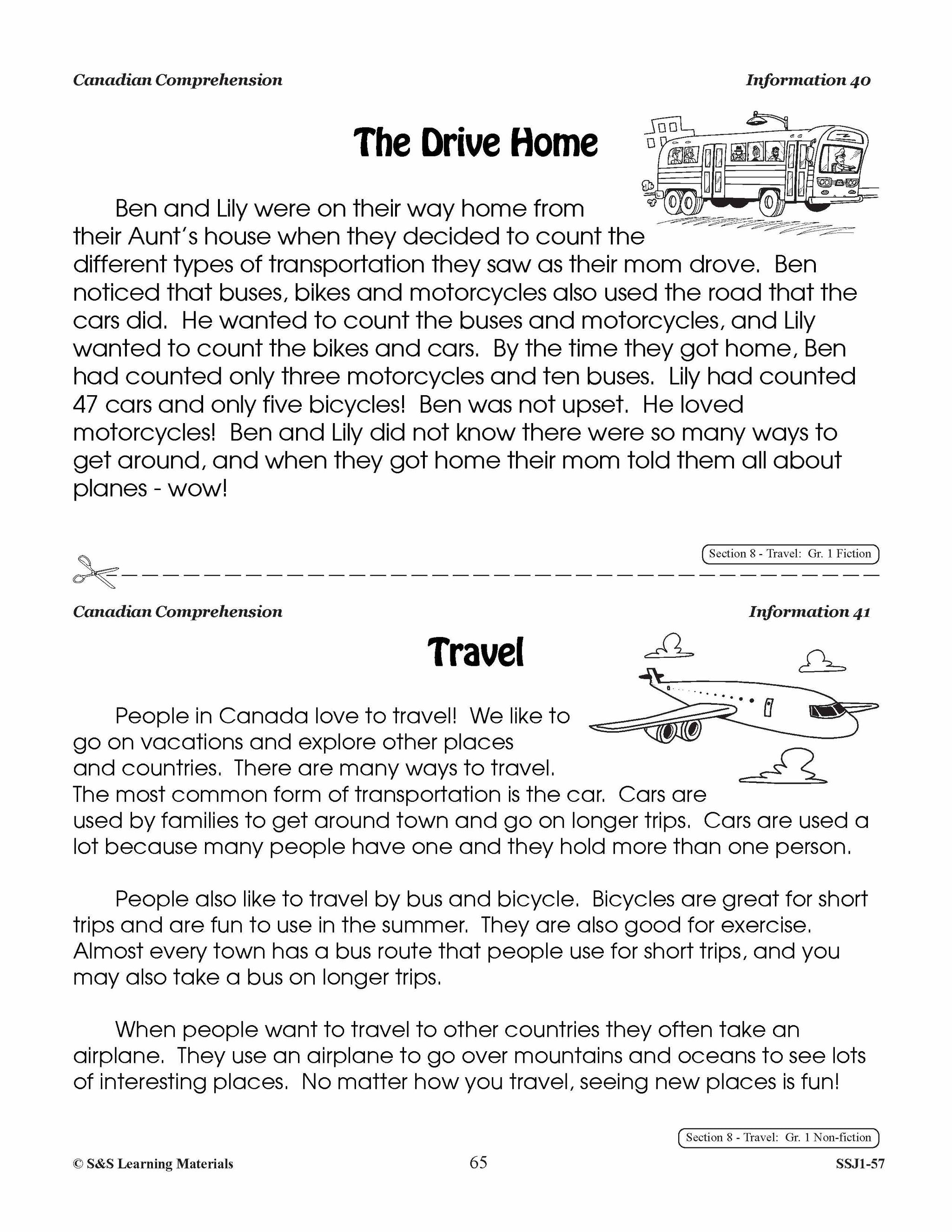 Canadian Comprehension: Travel; Transportation & Shelter Grades 1-2