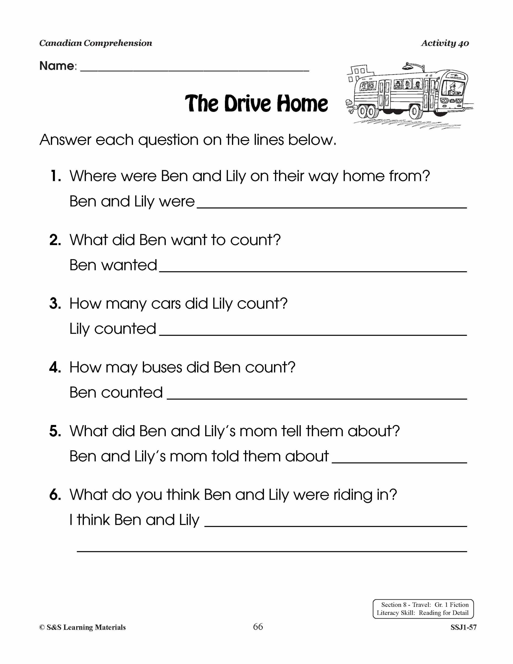 Canadian Comprehension: Travel; Transportation & Shelter Grades 1-2
