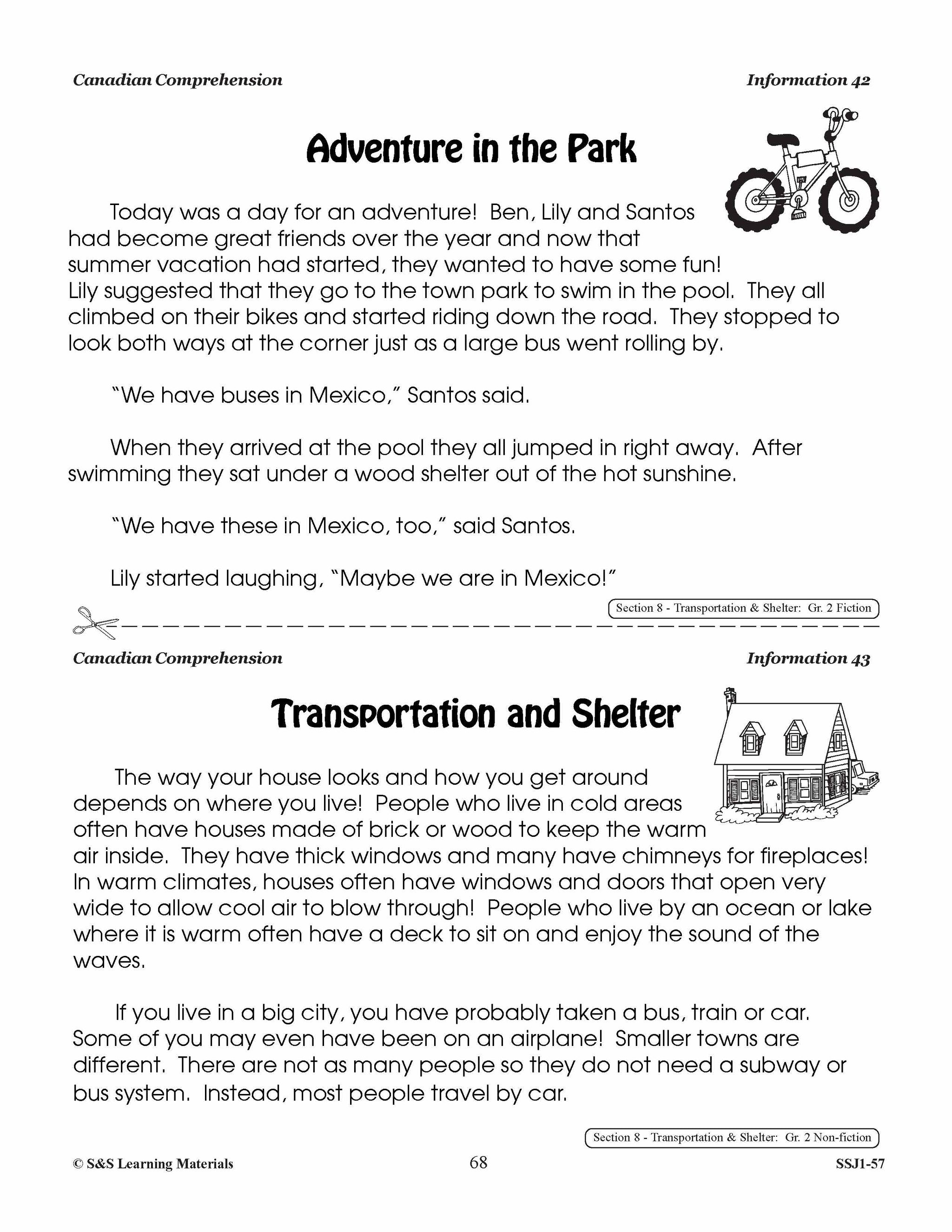 Canadian Comprehension: Travel; Transportation & Shelter Grades 1-2