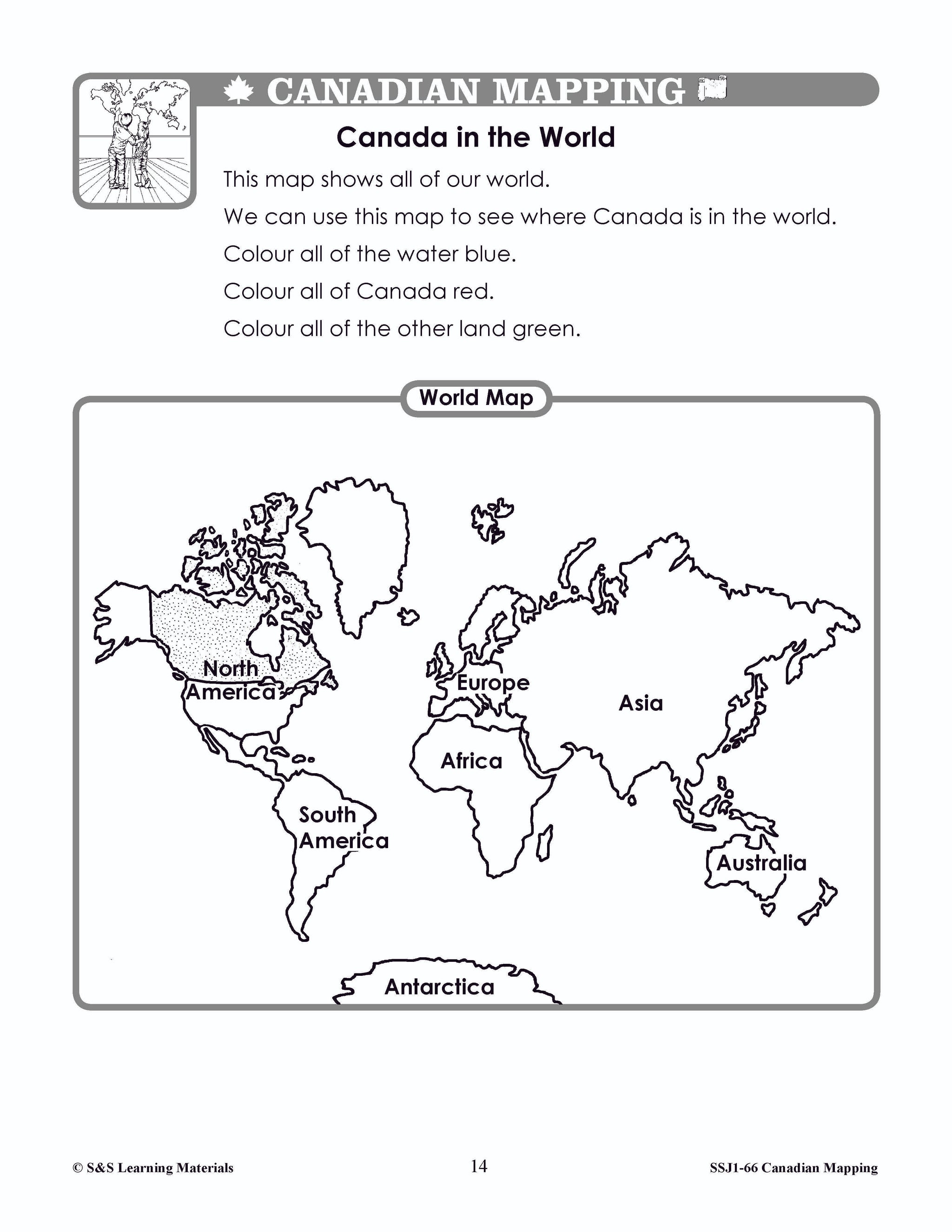 Canada's Shape & Location Mapping Worksheets Grades 1-2