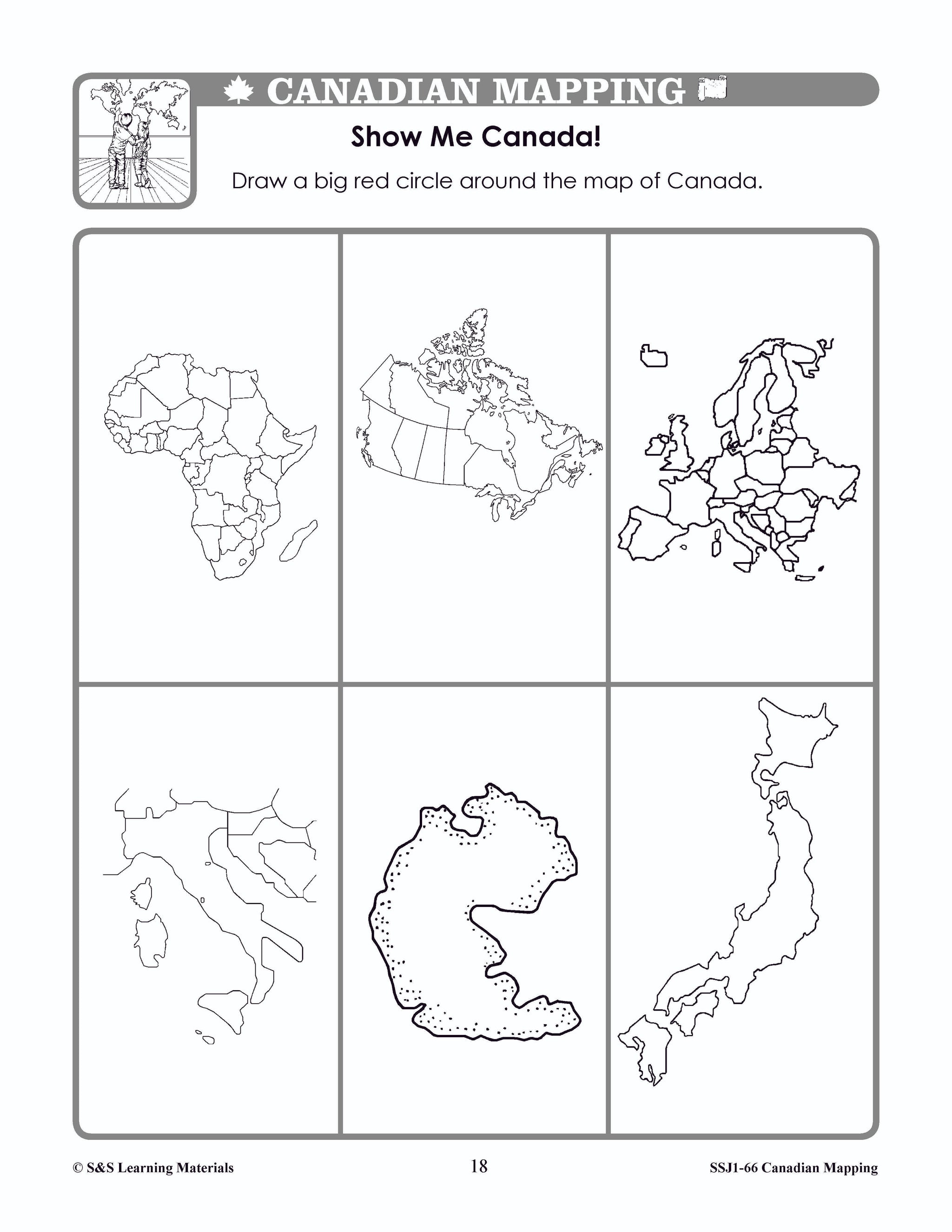Canada's Shape & Location Mapping Worksheets Grades 1-2
