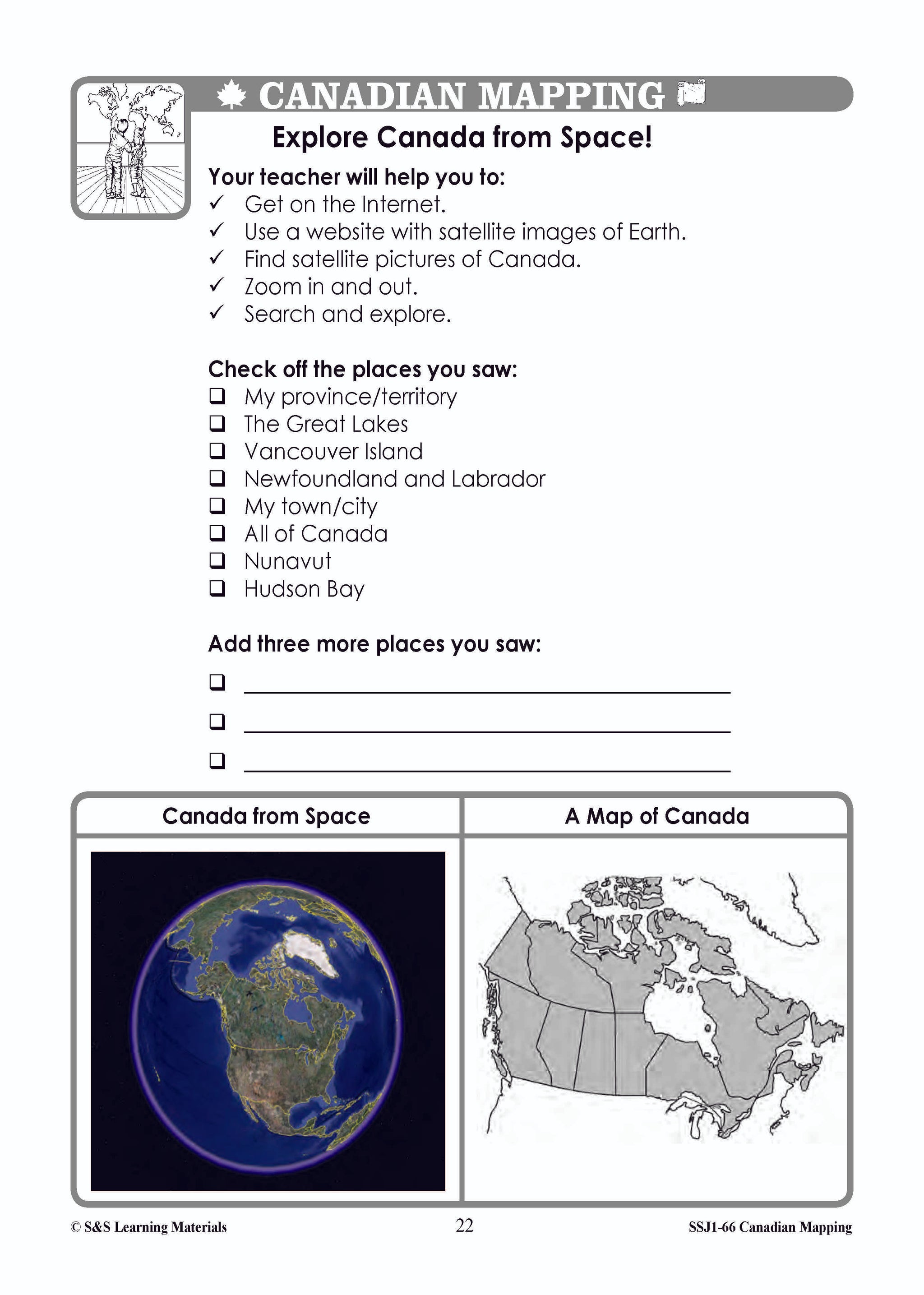 Canada's Shape & Location Mapping Worksheets Grades 1-2