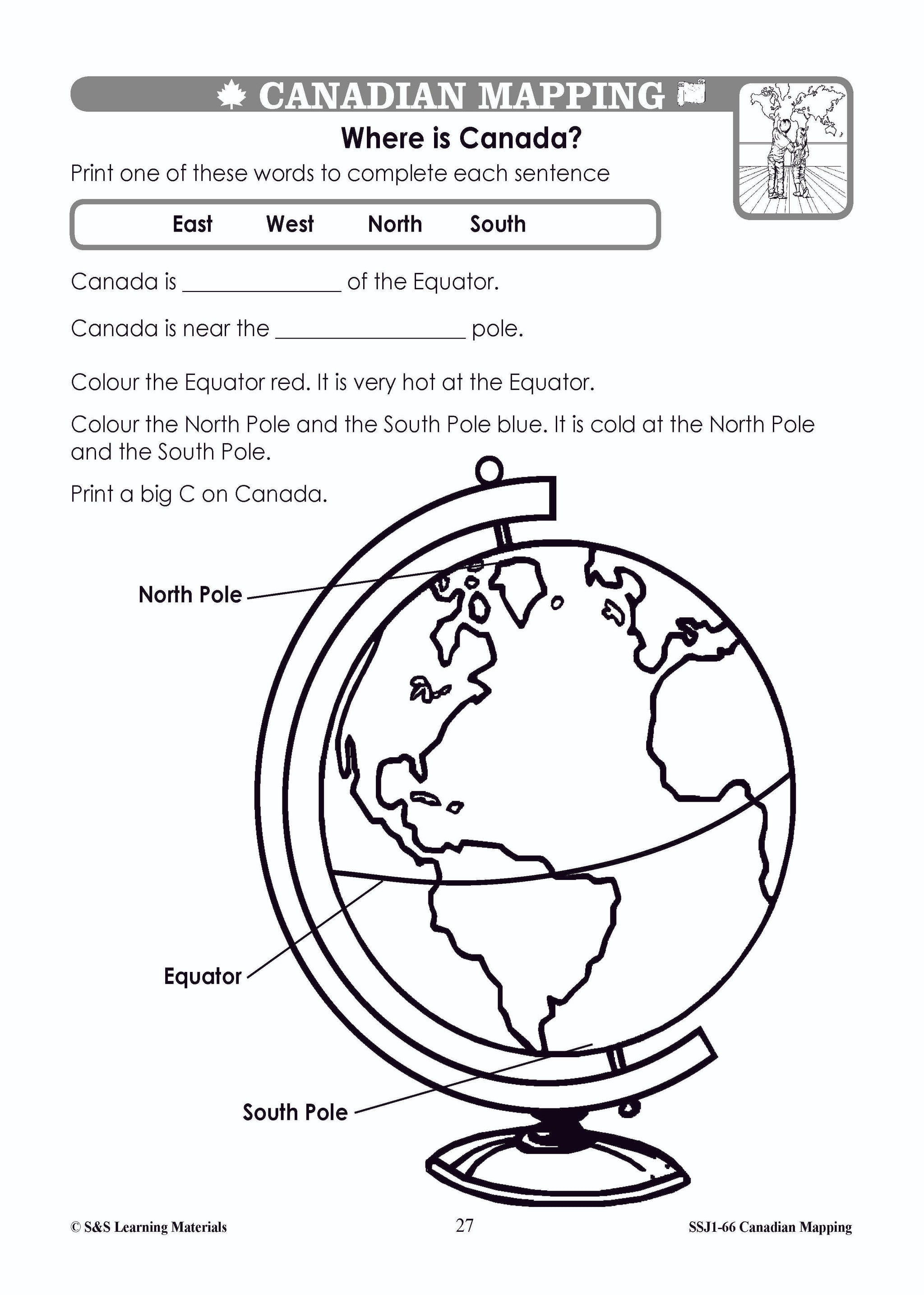 Canada's Shape & Location Mapping Worksheets Grades 1-2