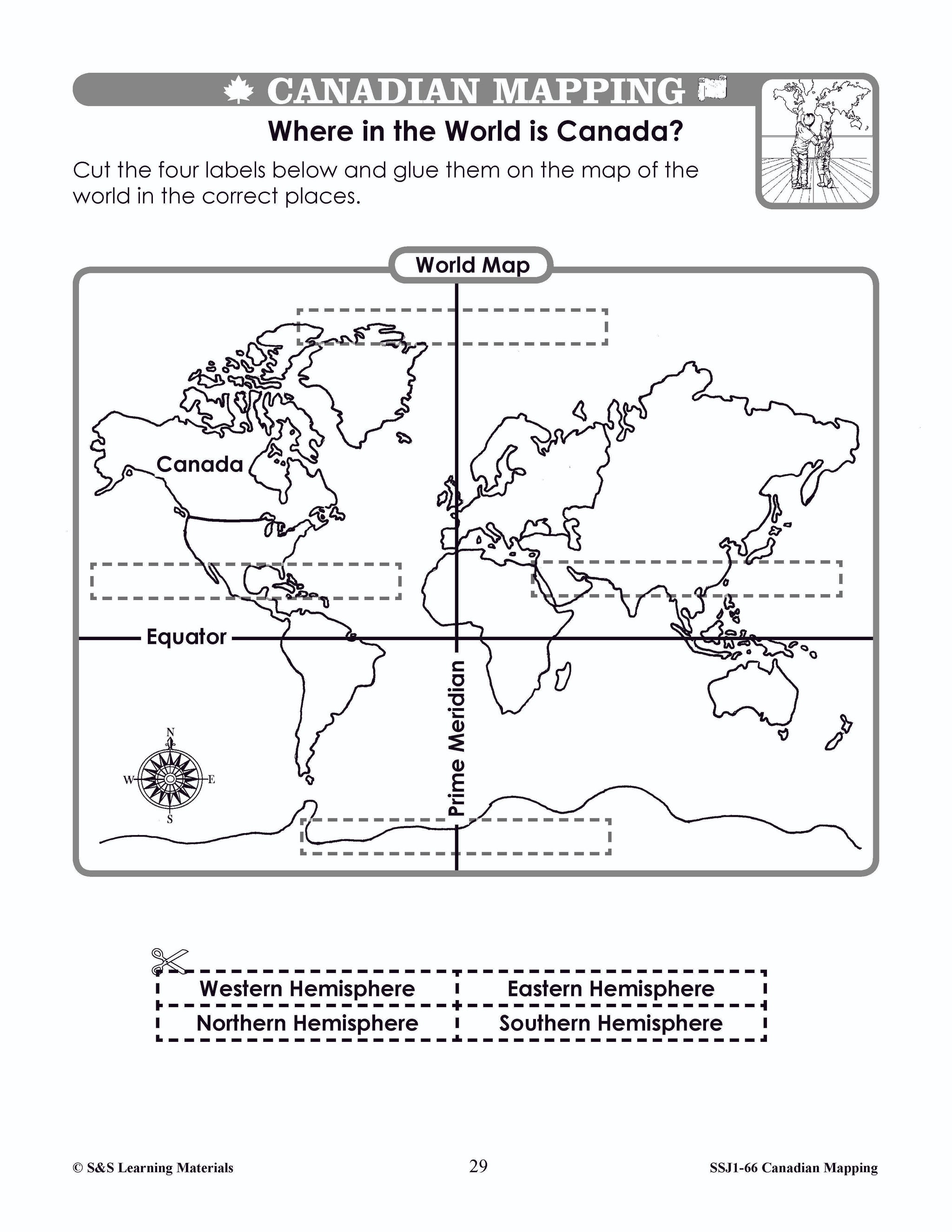 Canada's Shape & Location Mapping Worksheets Grades 1-2