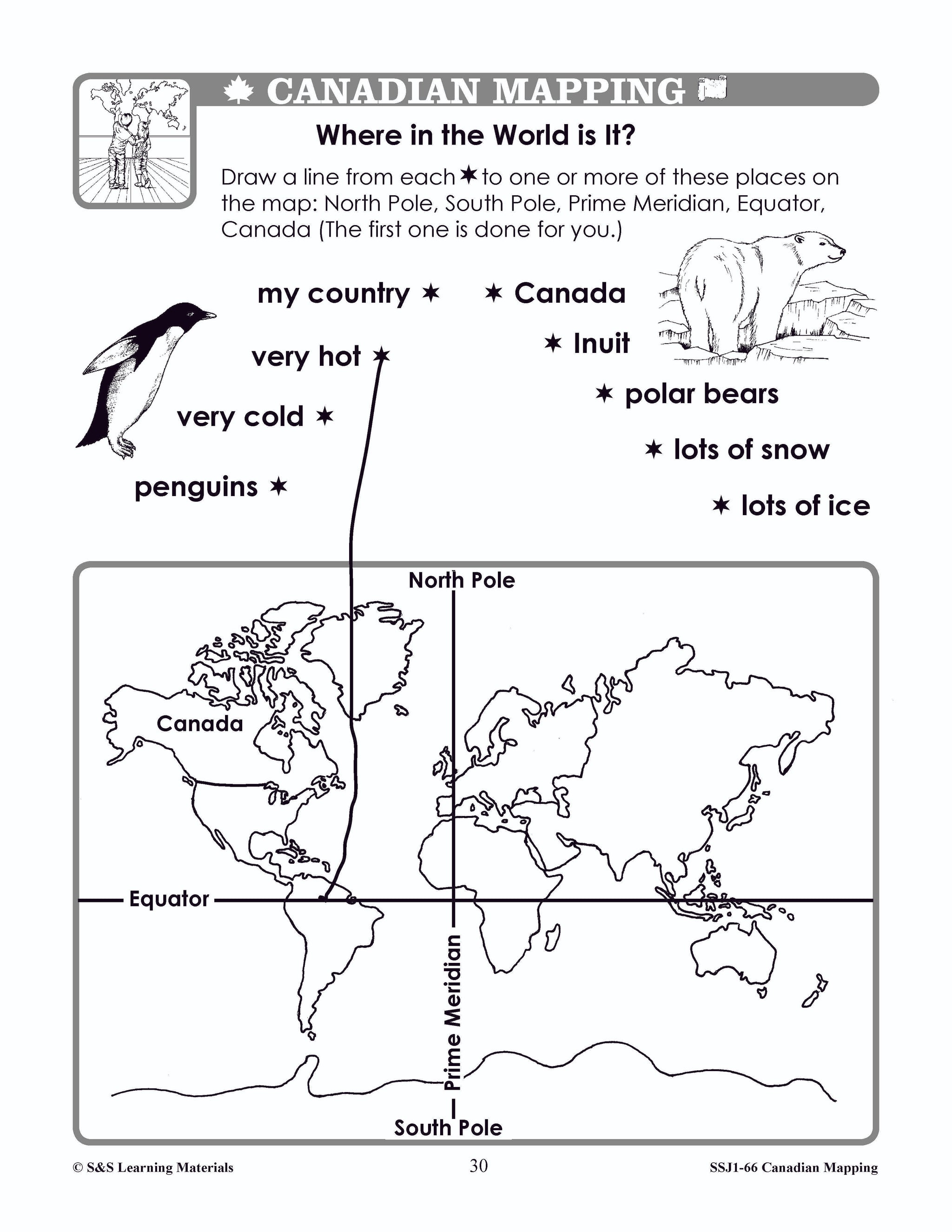Canada's Shape & Location Mapping Worksheets Grades 1-2