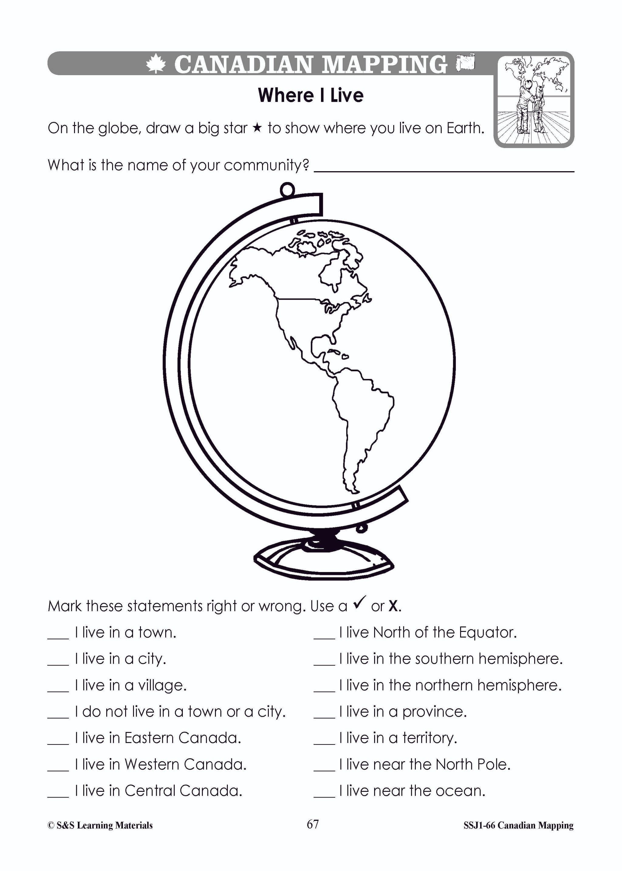 Canadian Communitites Mapping Worksheets Grades 1-2