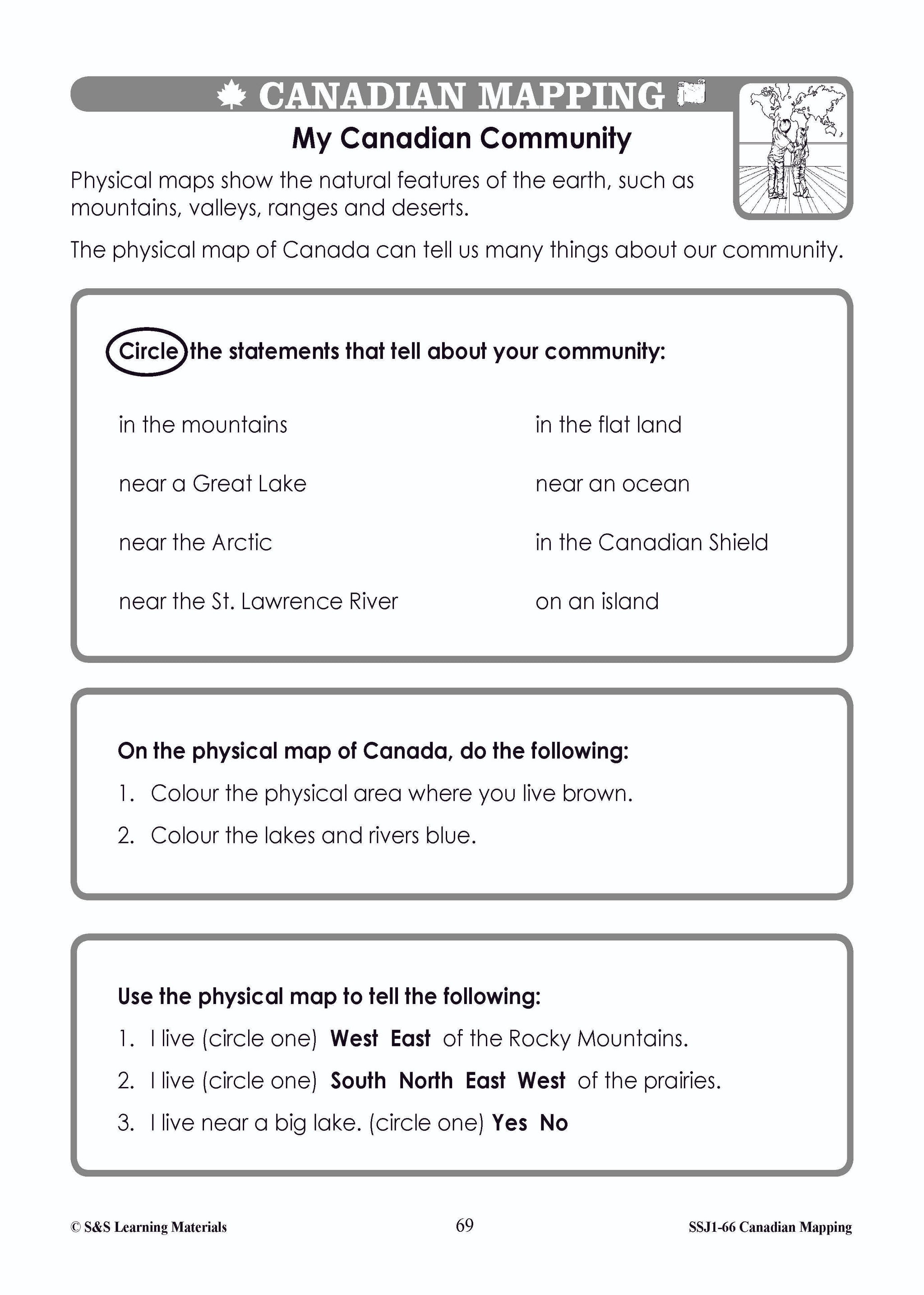 Canadian Communitites Mapping Worksheets Grades 1-2