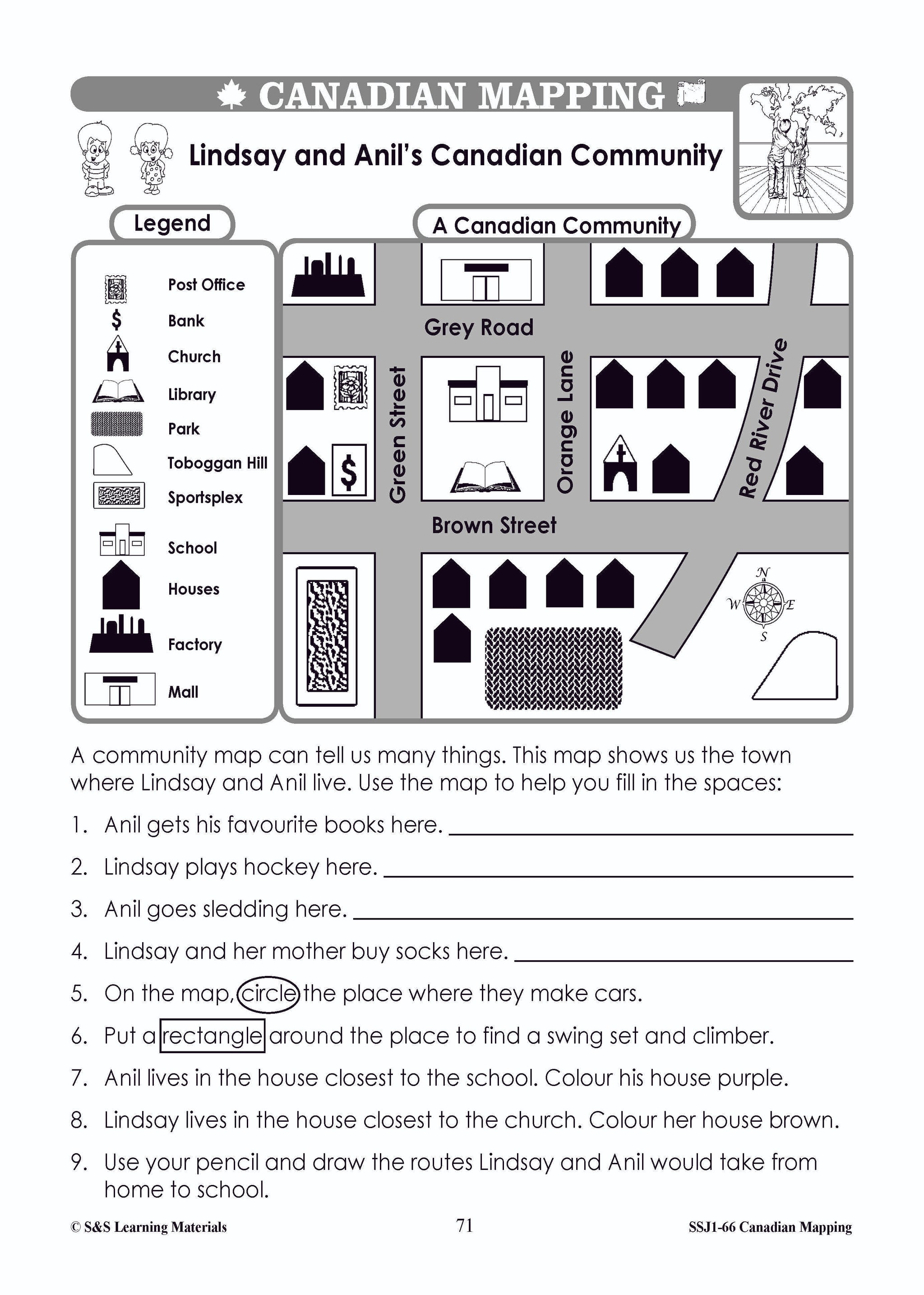 Canadian Communitites Mapping Worksheets Grades 1-2