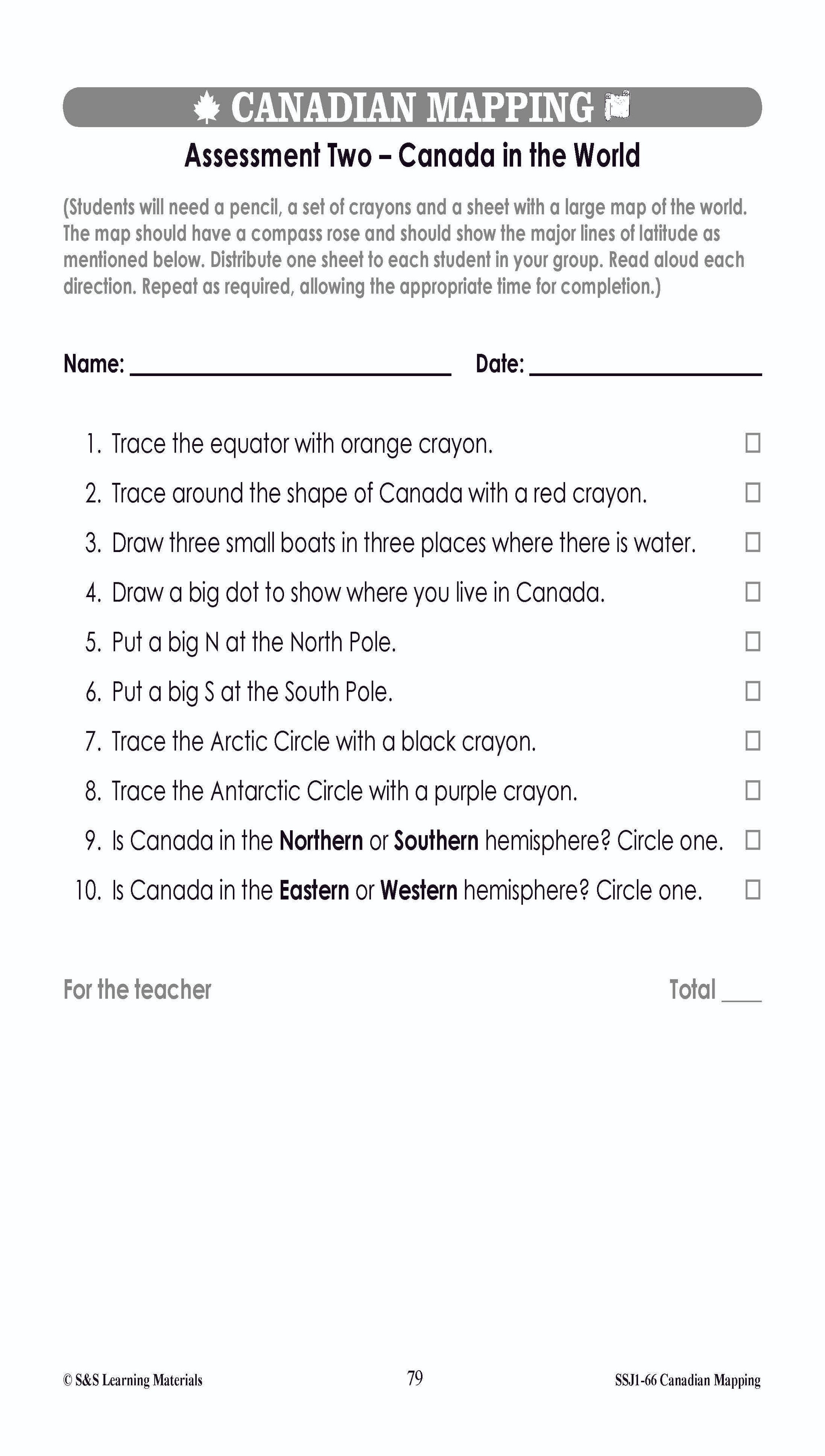 Canadian Communitites Mapping Worksheets Grades 1-2