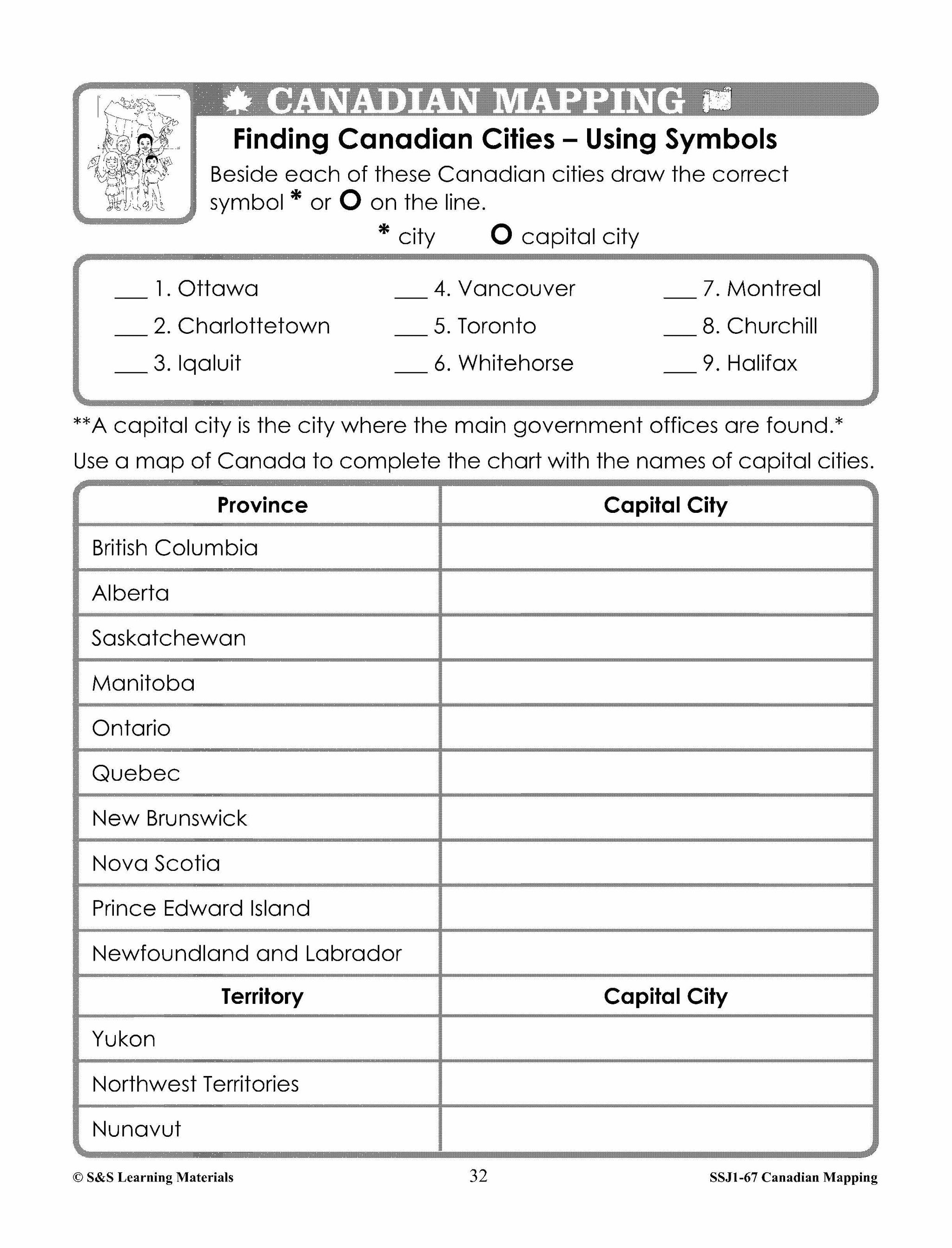 Canada Maps & Map Features Worksheets Grades 2-3
