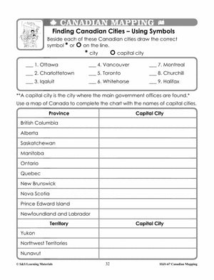 Canada Maps & Map Features Worksheets Grades 2-3