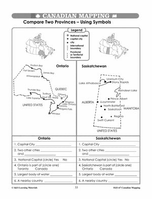 Canada Maps & Map Features Worksheets Grades 2-3