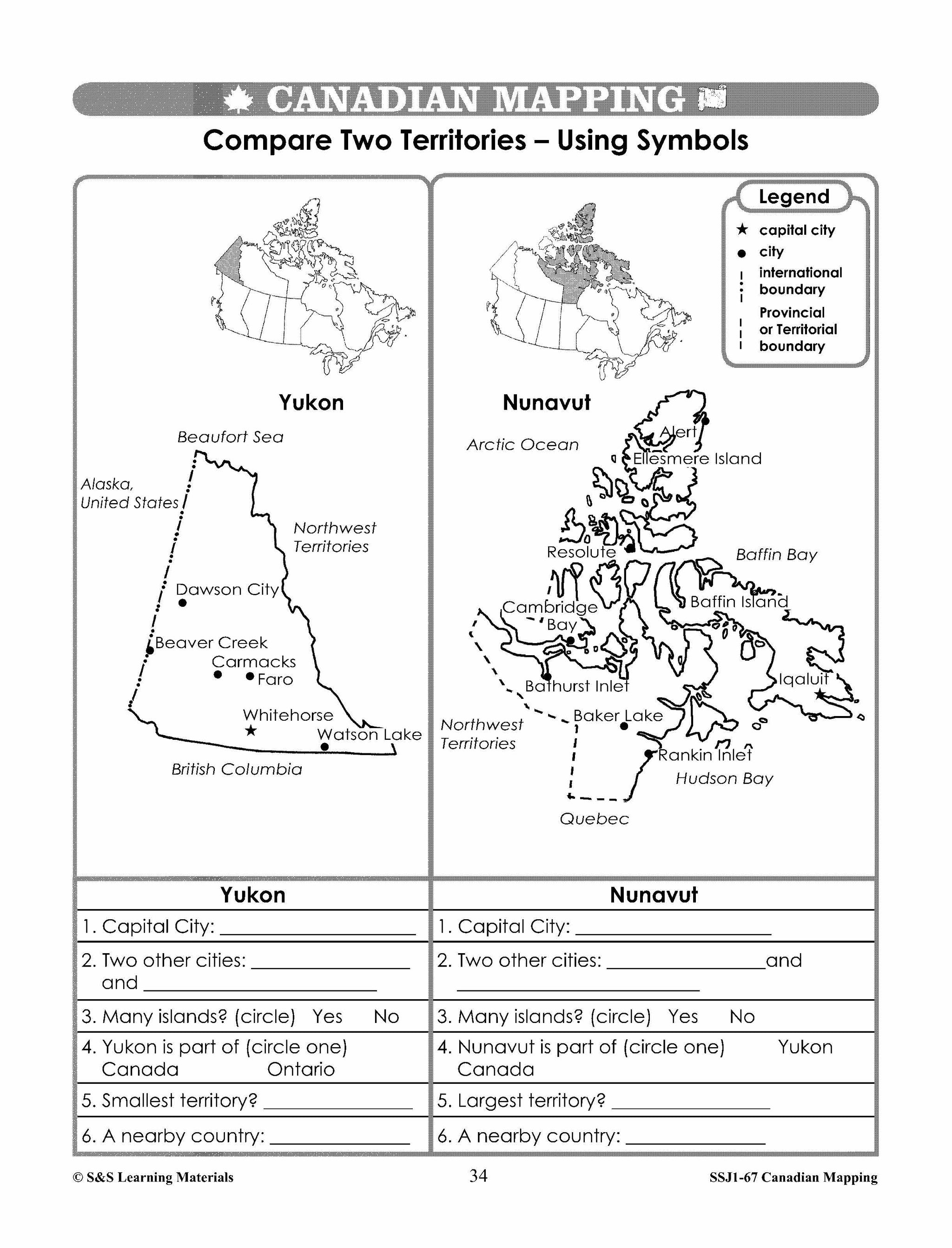 Canada Maps & Map Features Worksheets Grades 2-3