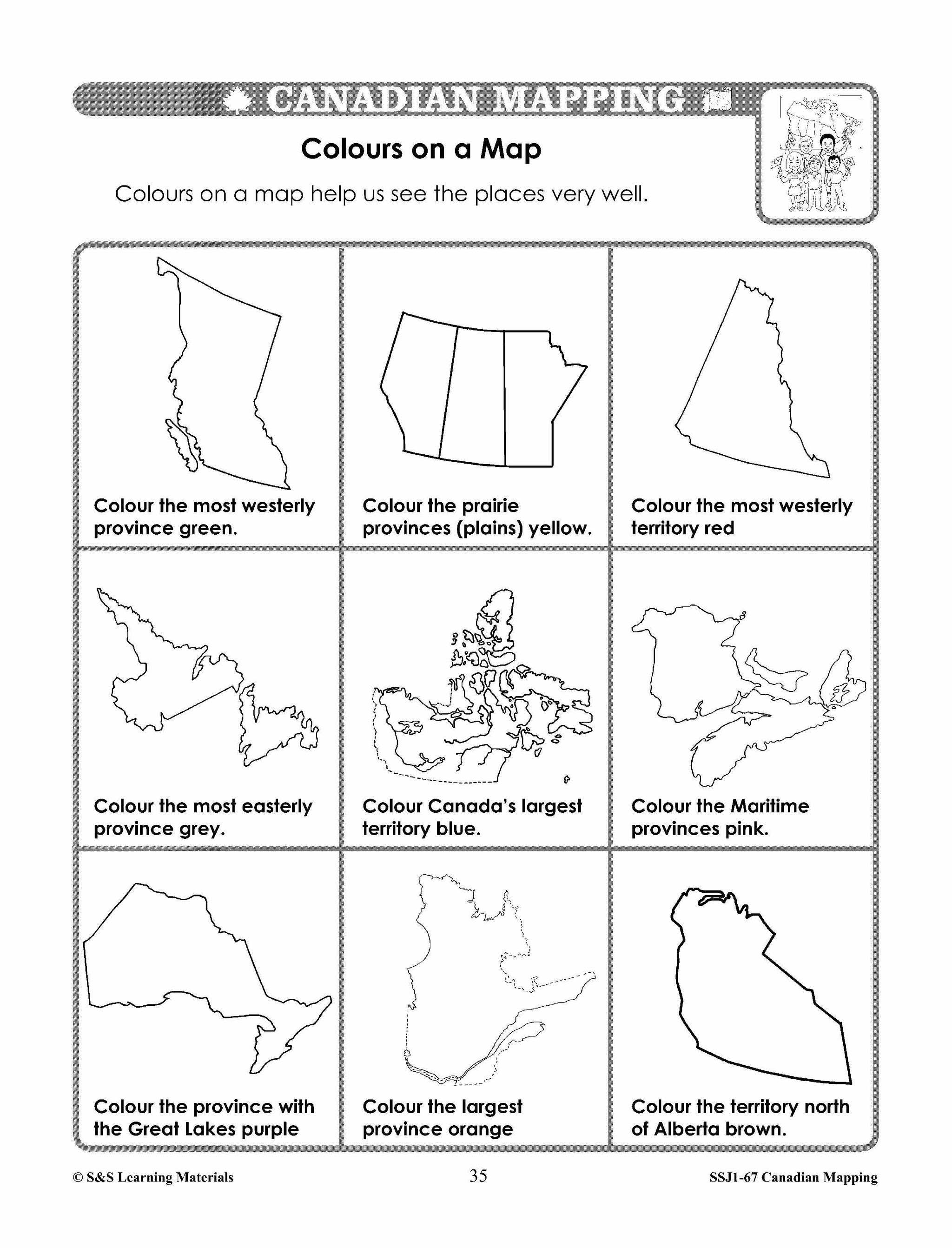 Canada Maps & Map Features Worksheets Grades 2-3