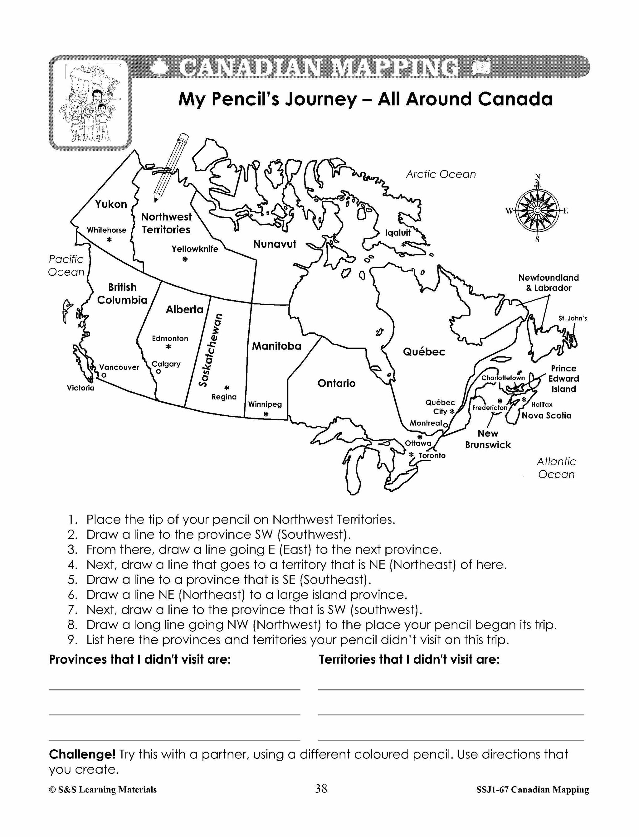 Canada Maps & Map Features Worksheets Grades 2-3