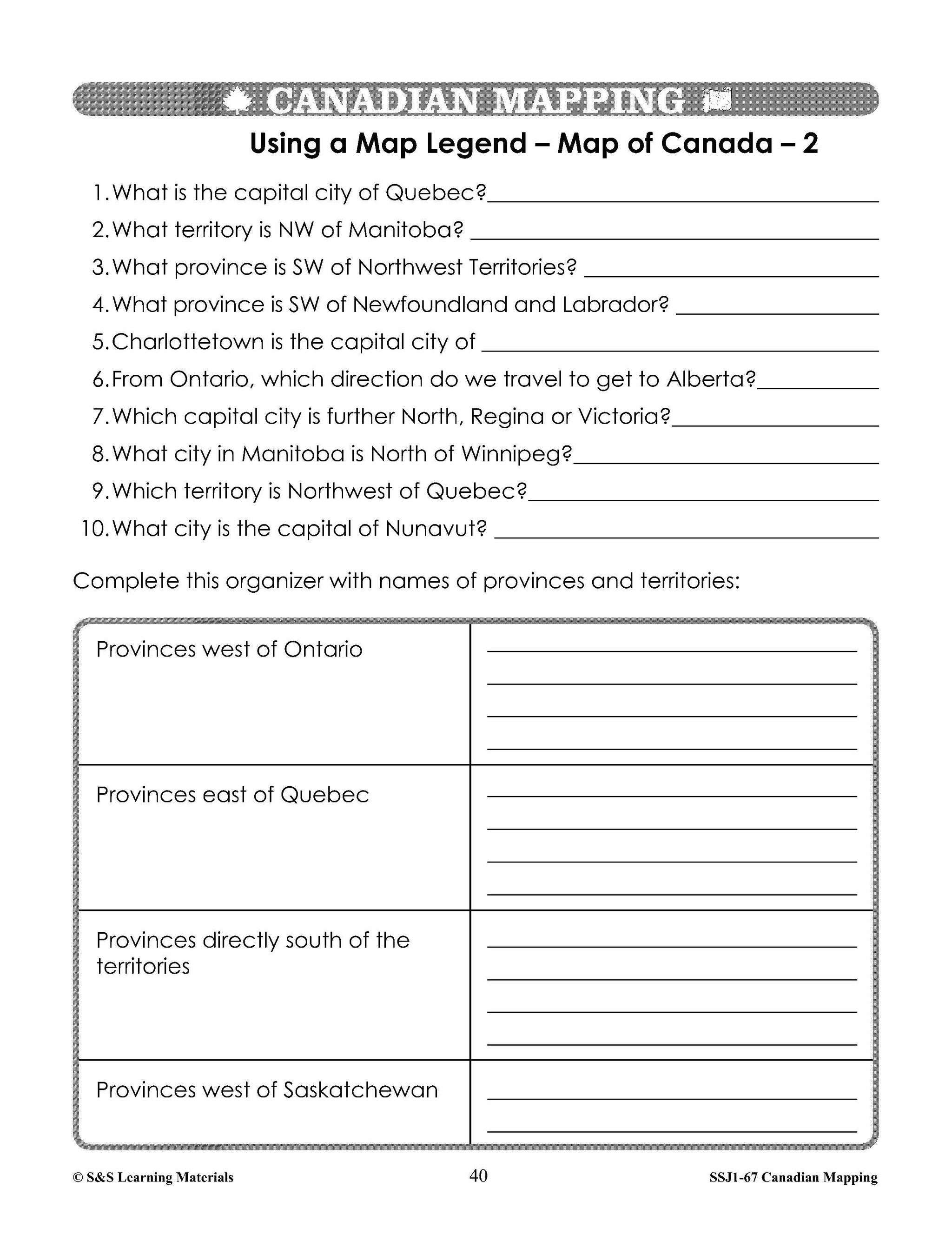 Canada Maps & Map Features Worksheets Grades 2-3