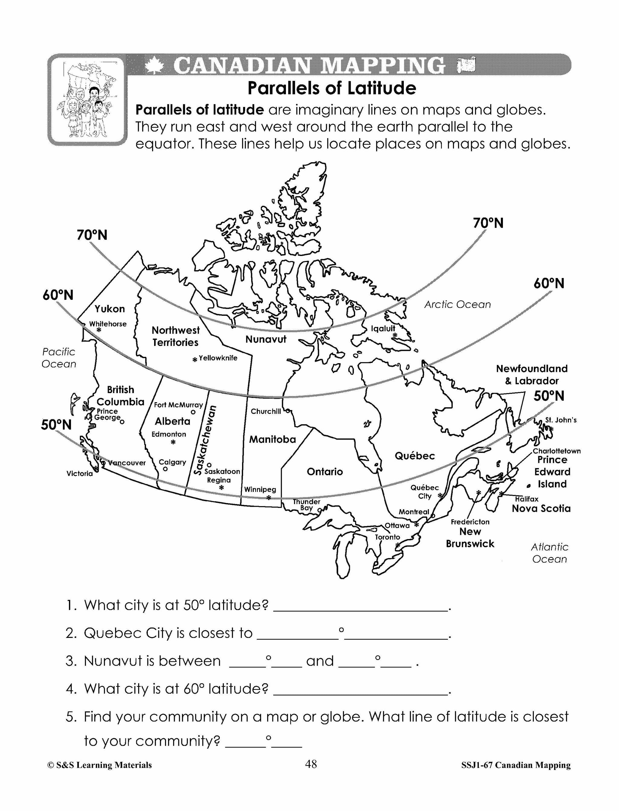 Canada Maps & Map Features Worksheets Grades 2-3