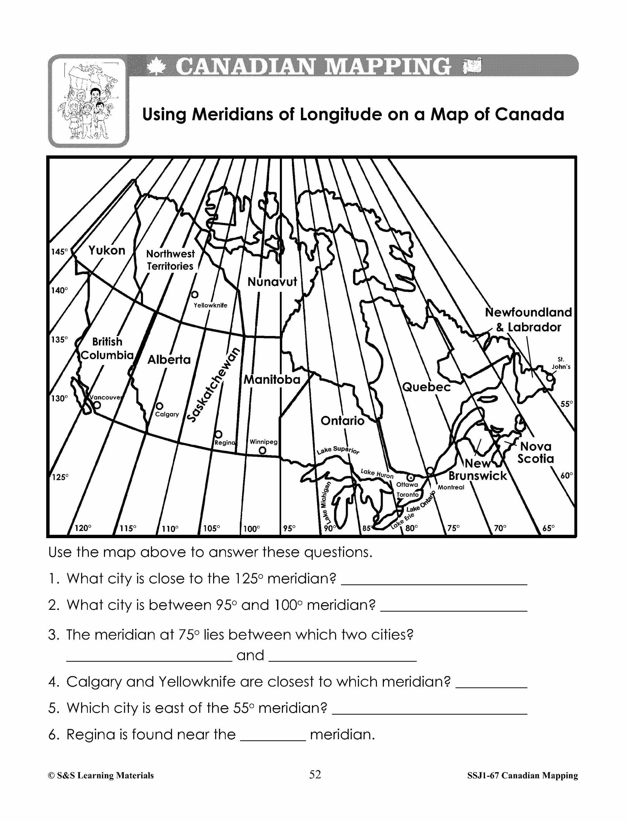 Canada Maps & Map Features Worksheets Grades 2-3