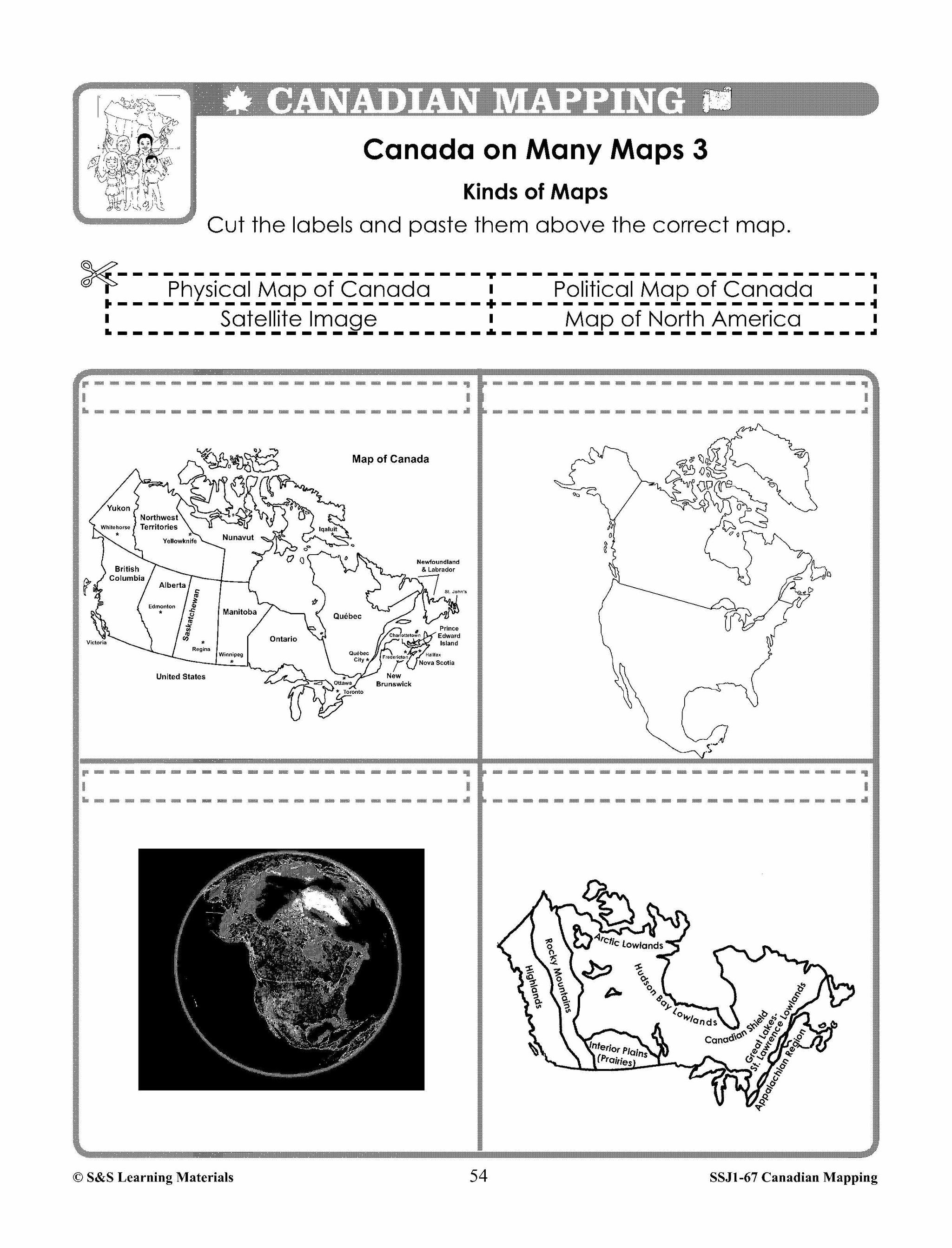 Canada Maps & Map Features Worksheets Grades 2-3