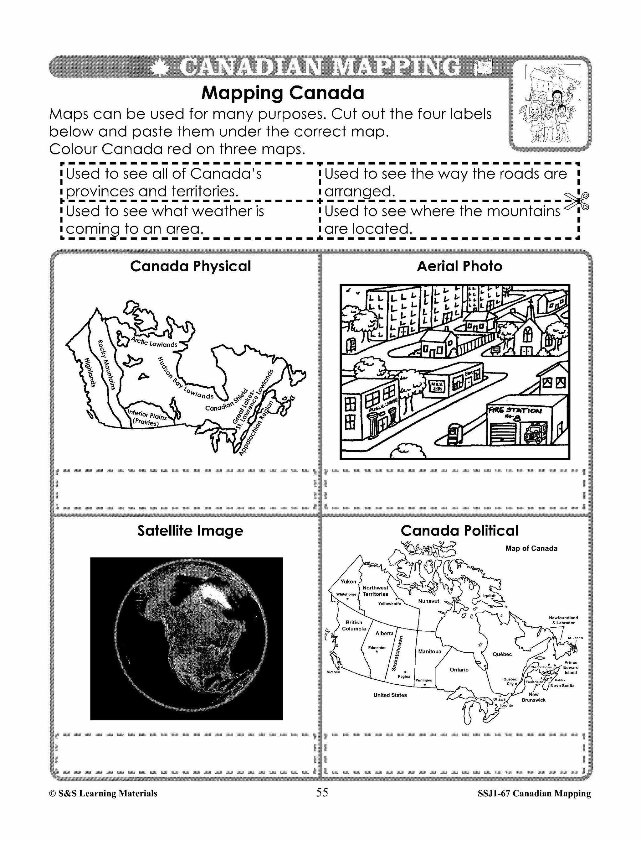 Canada Maps & Map Features Worksheets Grades 2-3