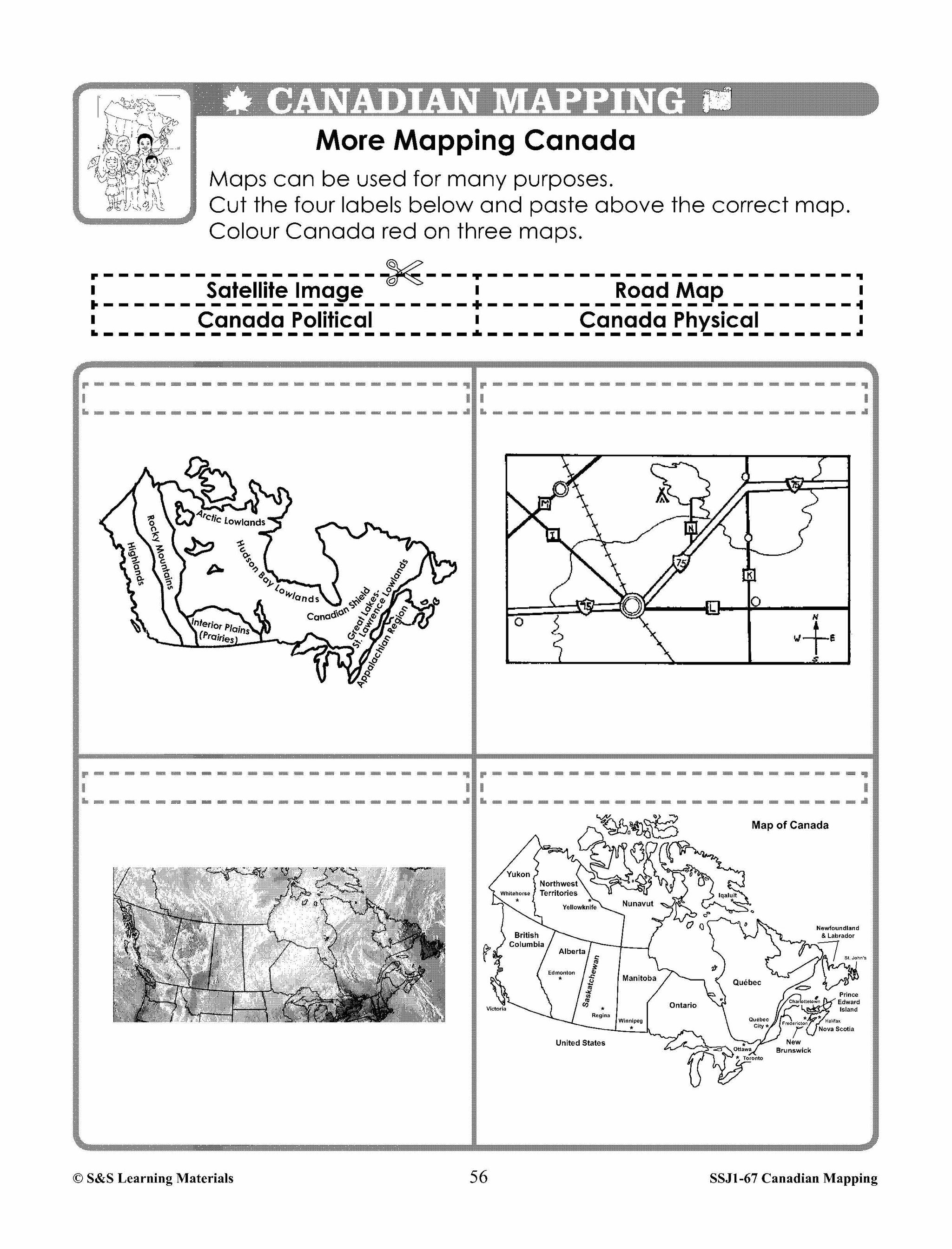 Canada Maps & Map Features Worksheets Grades 2-3