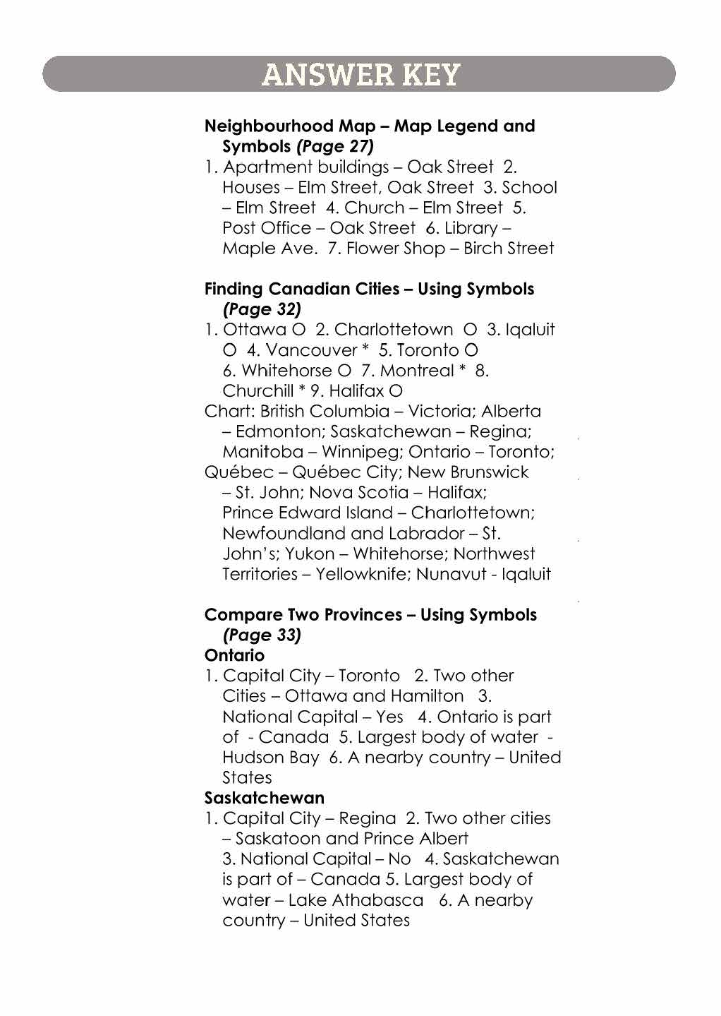 Canada Maps & Map Features Worksheets Grades 2-3