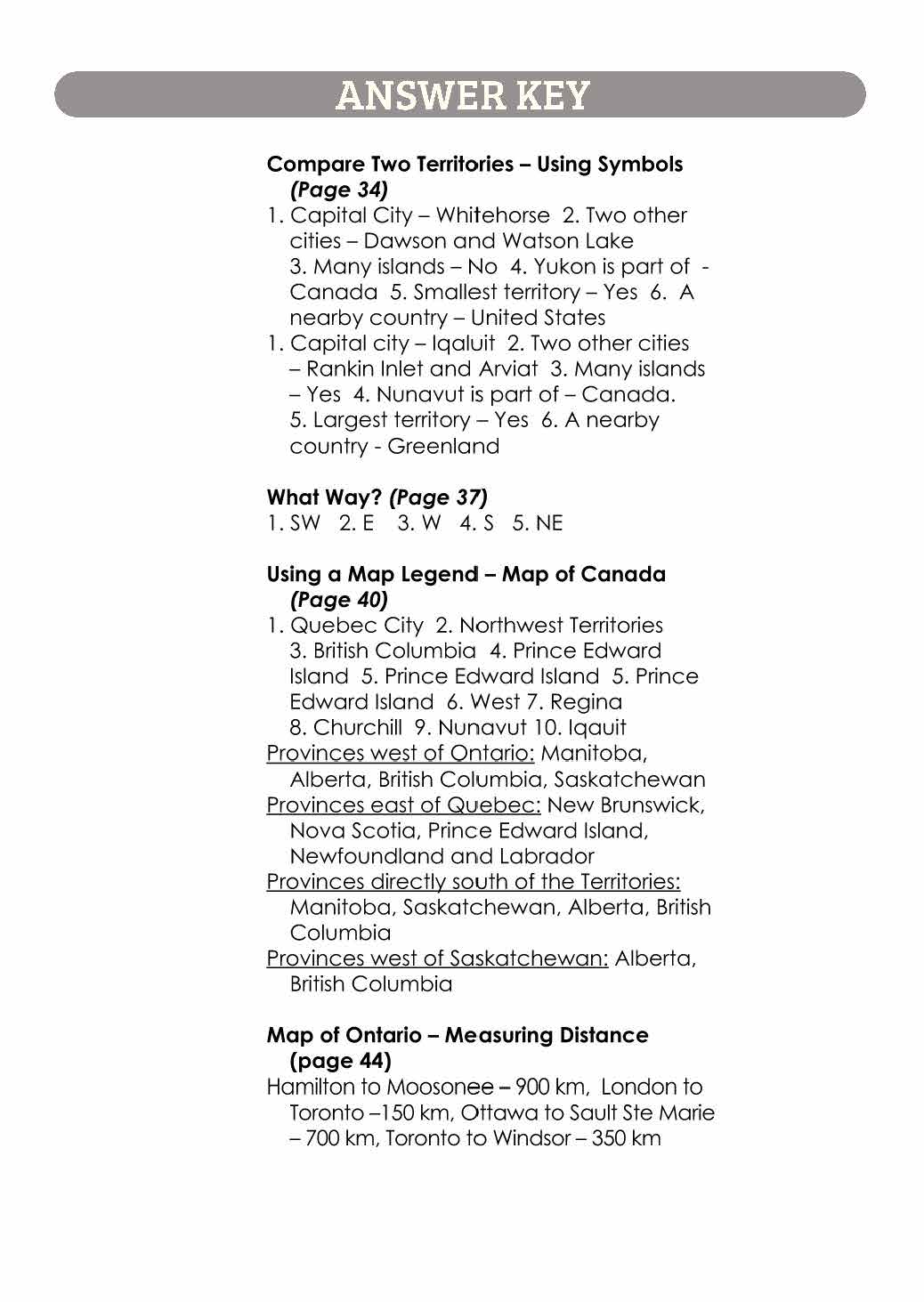 Canada Maps & Map Features Worksheets Grades 2-3