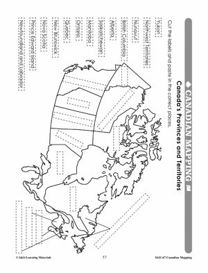 Canada's Provinces & Territories Mapping Worksheets Grades 2-3