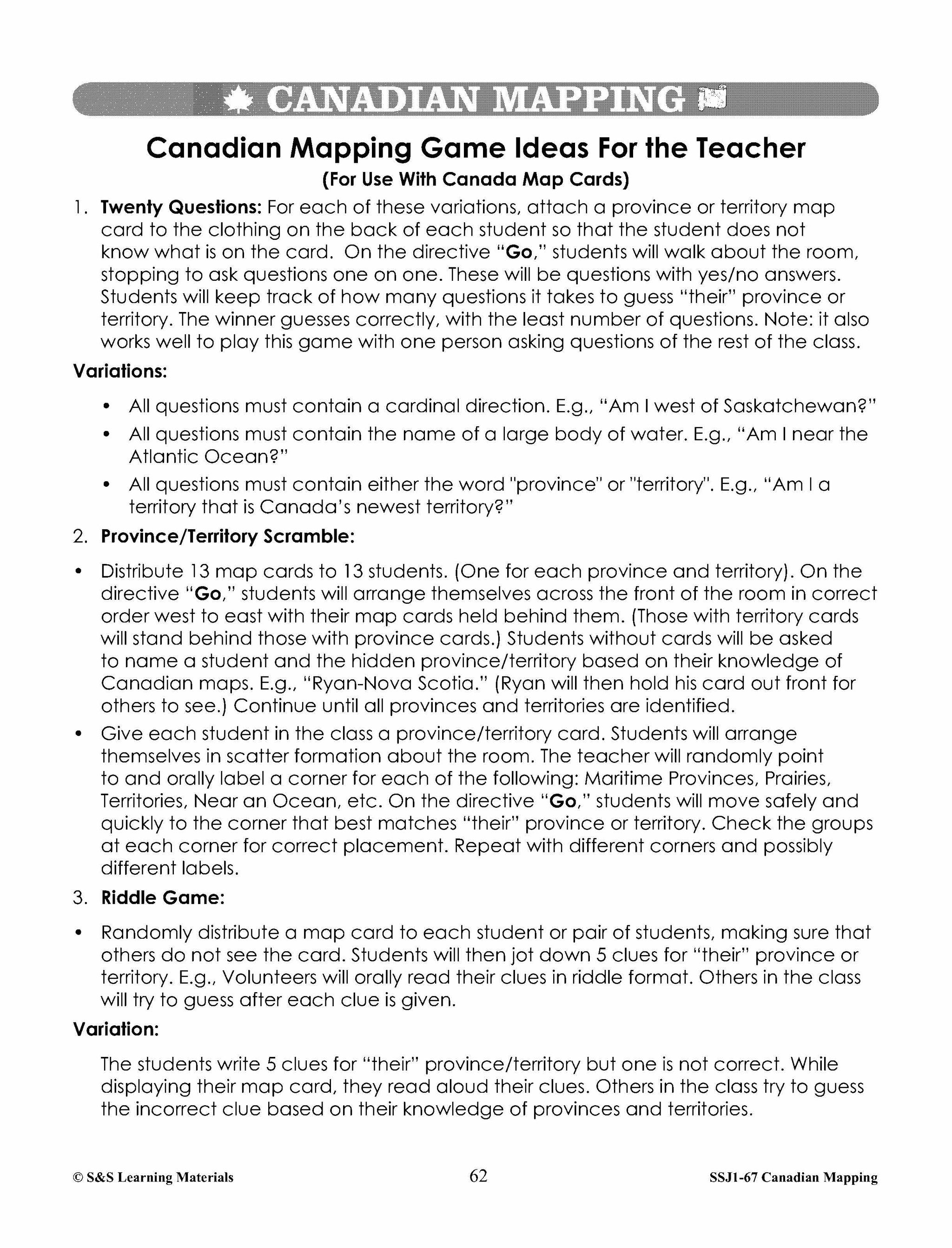 Canada's Provinces & Territories Mapping Worksheets Grades 2-3