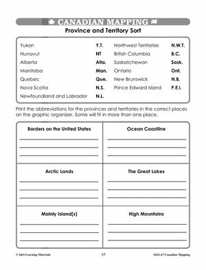 Canada's Provinces & Territories Mapping Worksheets Grades 2-3