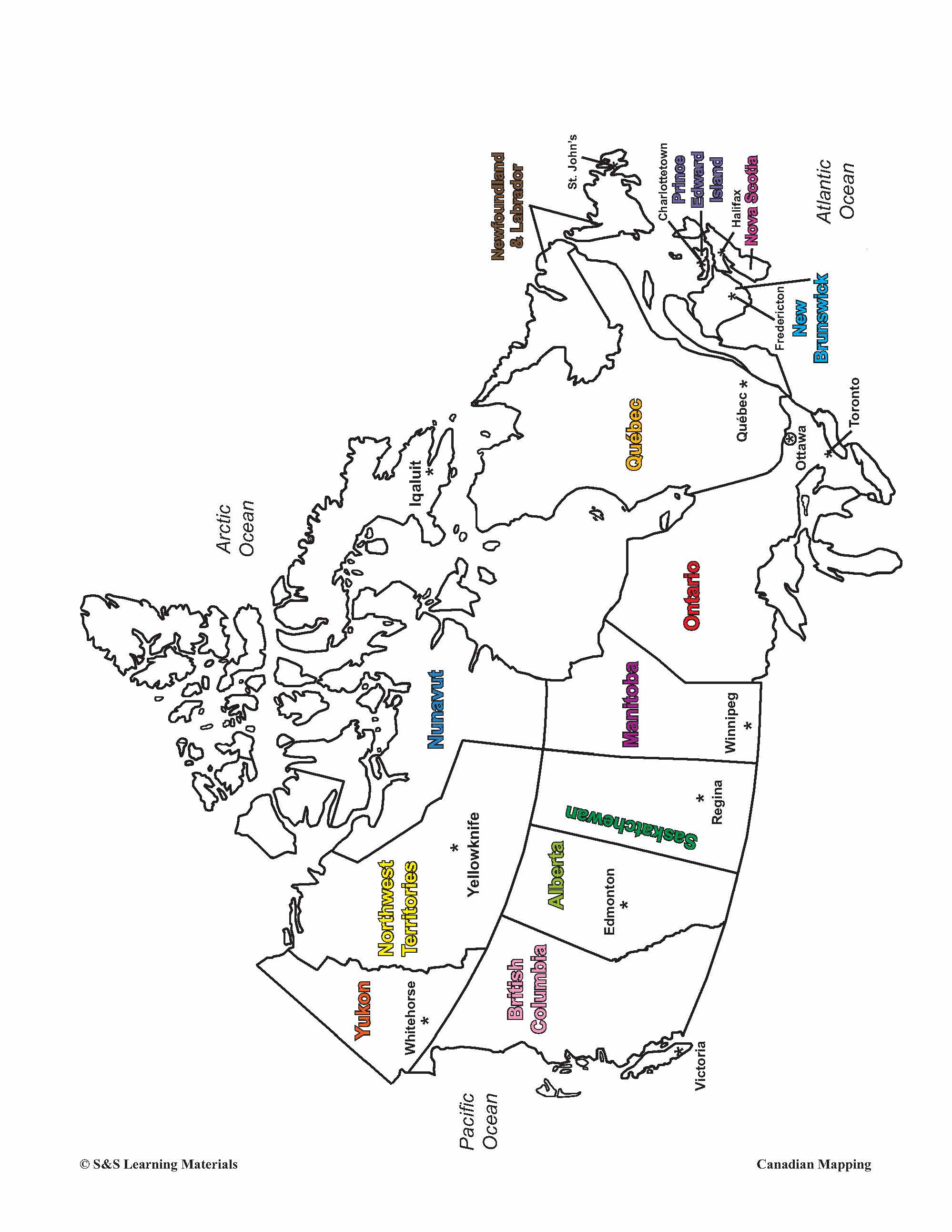 Canada's Provinces & Territories Mapping Worksheets Grades 2-3