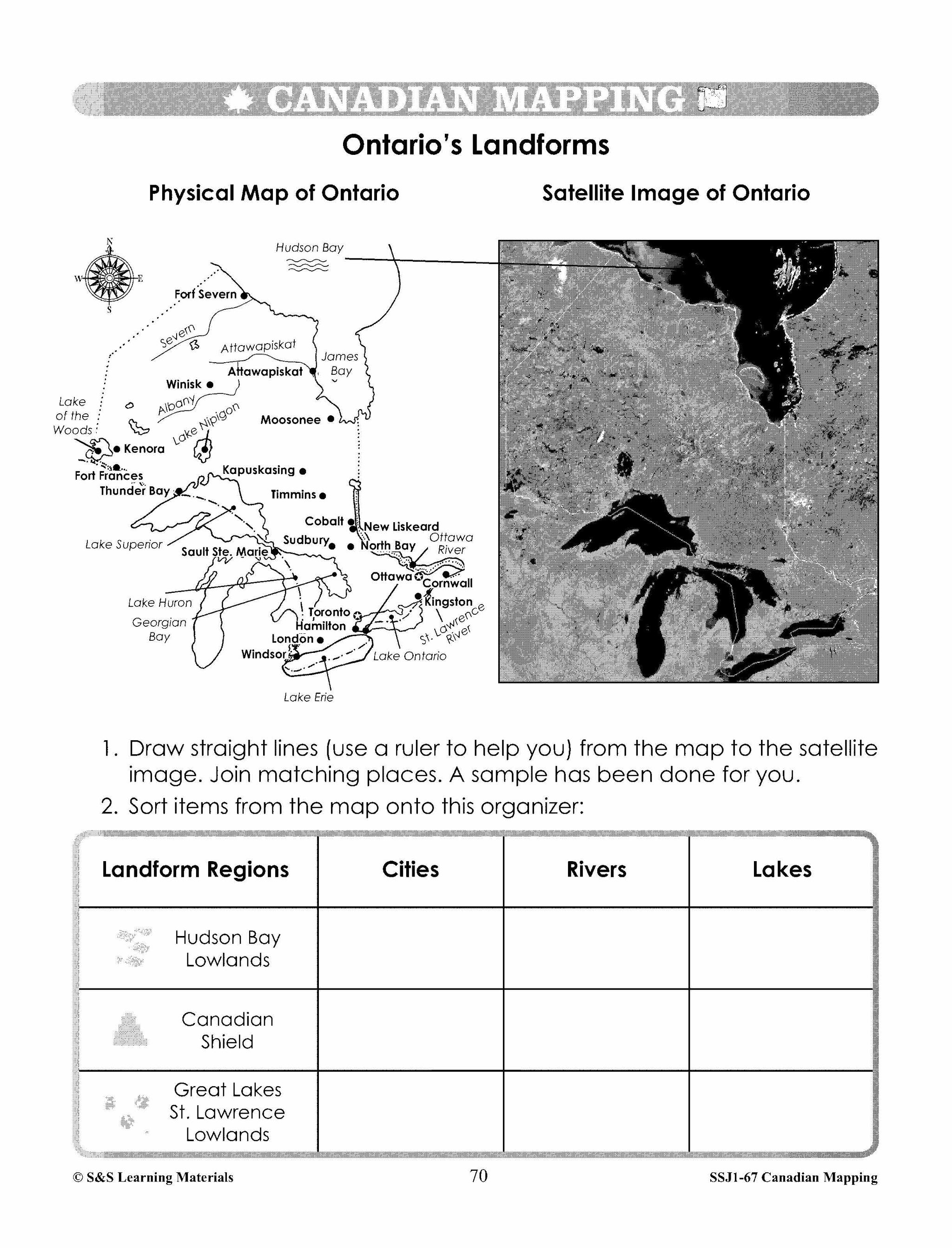Major Landforms & Bodies of Water in Canada Mapping Worksheets Grades 2-3