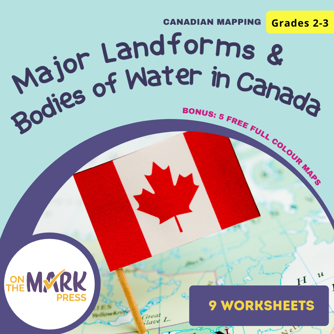 Major Landforms & Bodies of Water in Canada Mapping Worksheets Grades 2-3