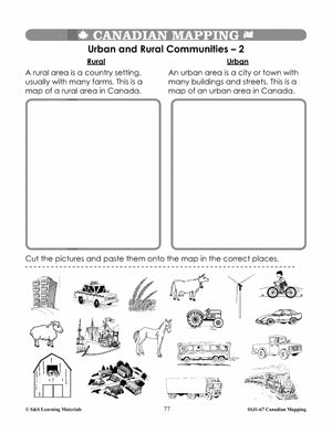 Canadian Communities - Urban & Rural  Mapping Worksheets Grades 2-3