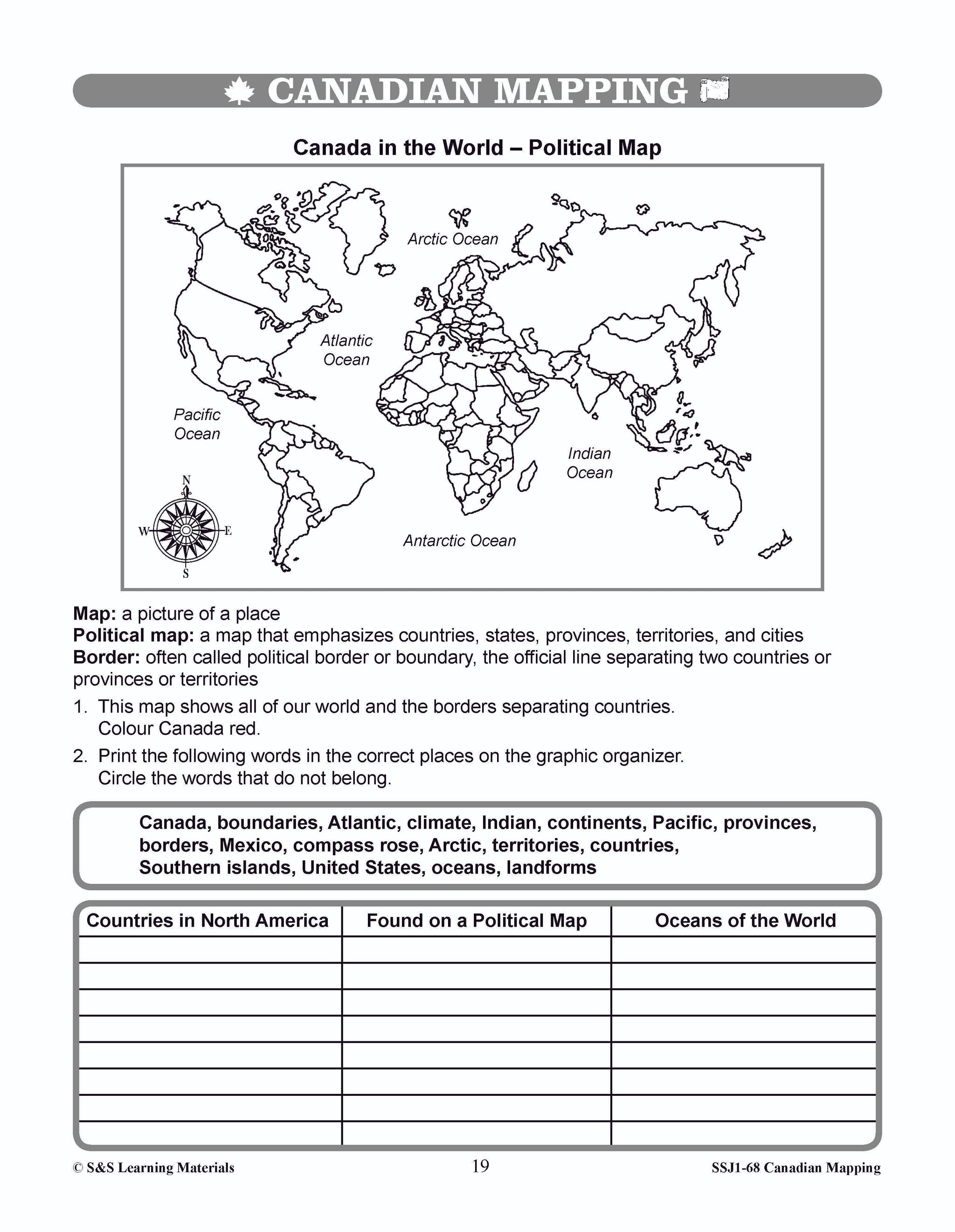 Locating Canada & Mapping Skills Worksheets Grades 4-5