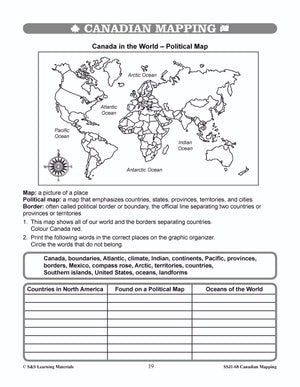 Locating Canada & Mapping Skills Worksheets Grades 4-5
