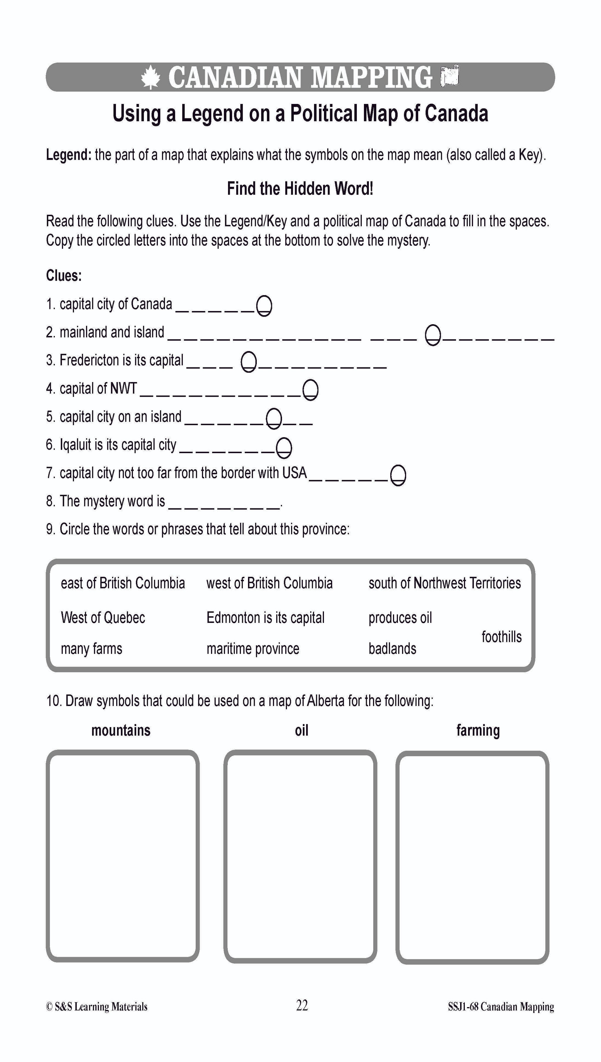 Locating Canada & Mapping Skills Worksheets Grades 4-5