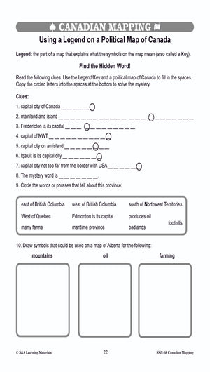 Locating Canada & Mapping Skills Worksheets Grades 4-5