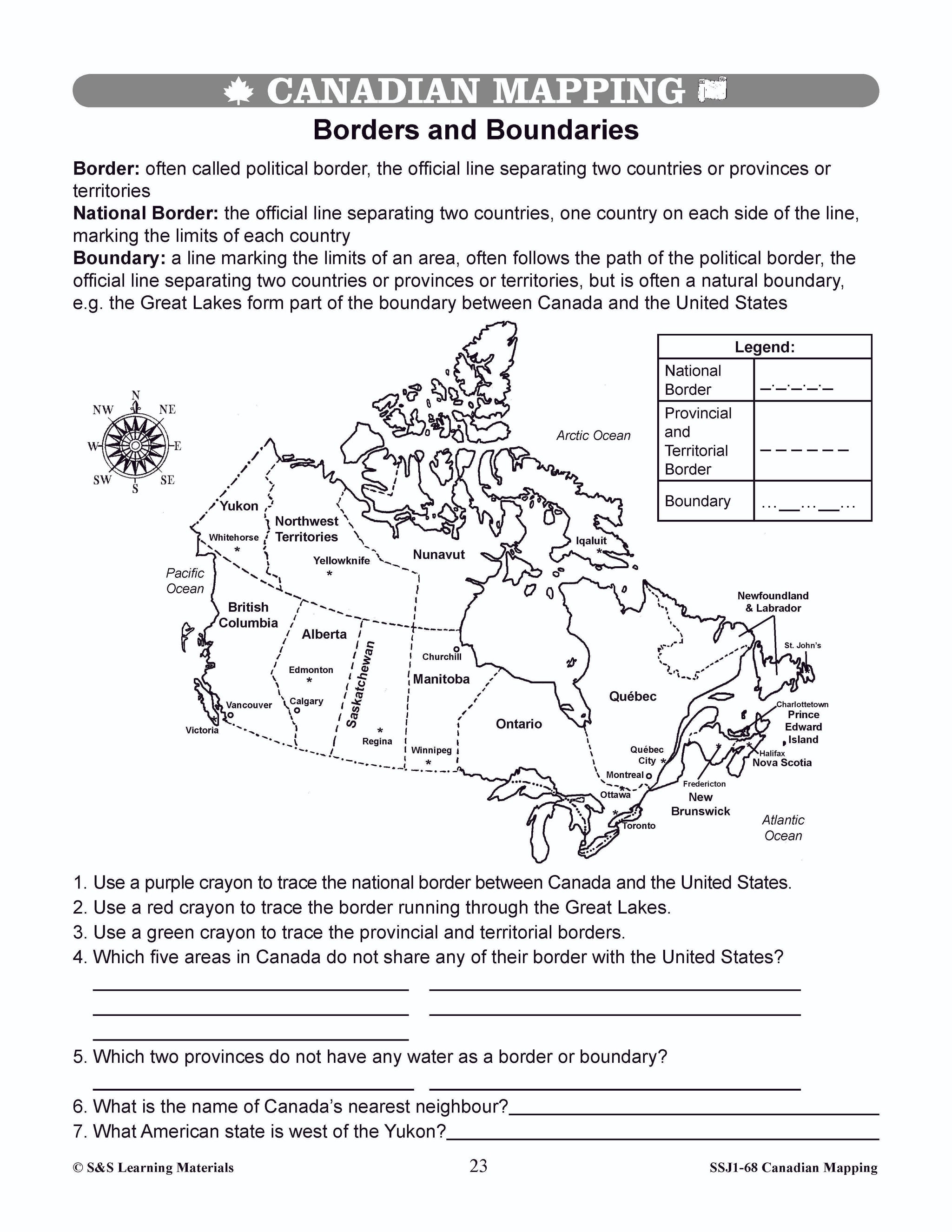 Locating Canada & Mapping Skills Worksheets Grades 4-5